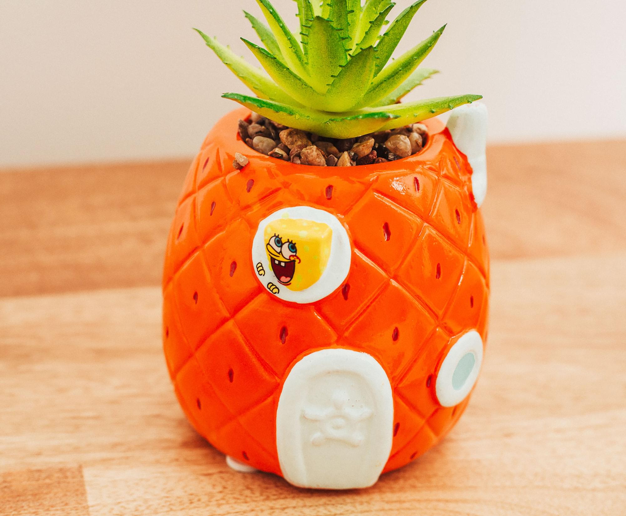 5-Inch SpongeBob Pineapple House Ceramic Planter with Artificial Succulent - A Must-Have Decor Piece