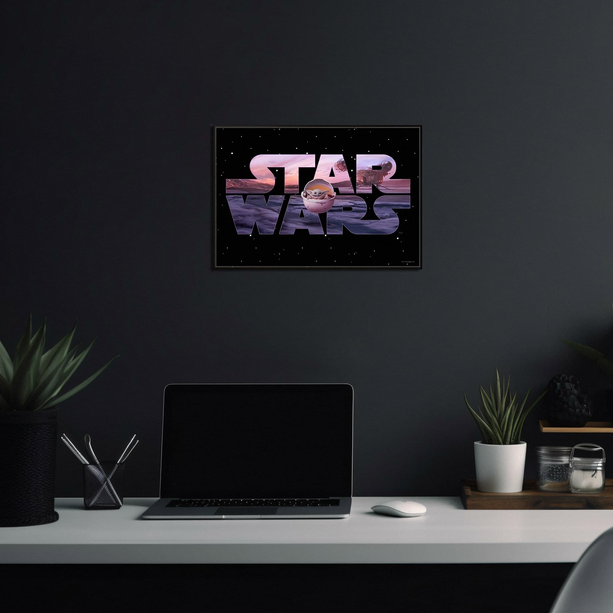 Epic Star Wars: The Mandalorian 13 x 19 Inch Framed MDF Wall Art with The Child Logo - Must-Have for Fans!