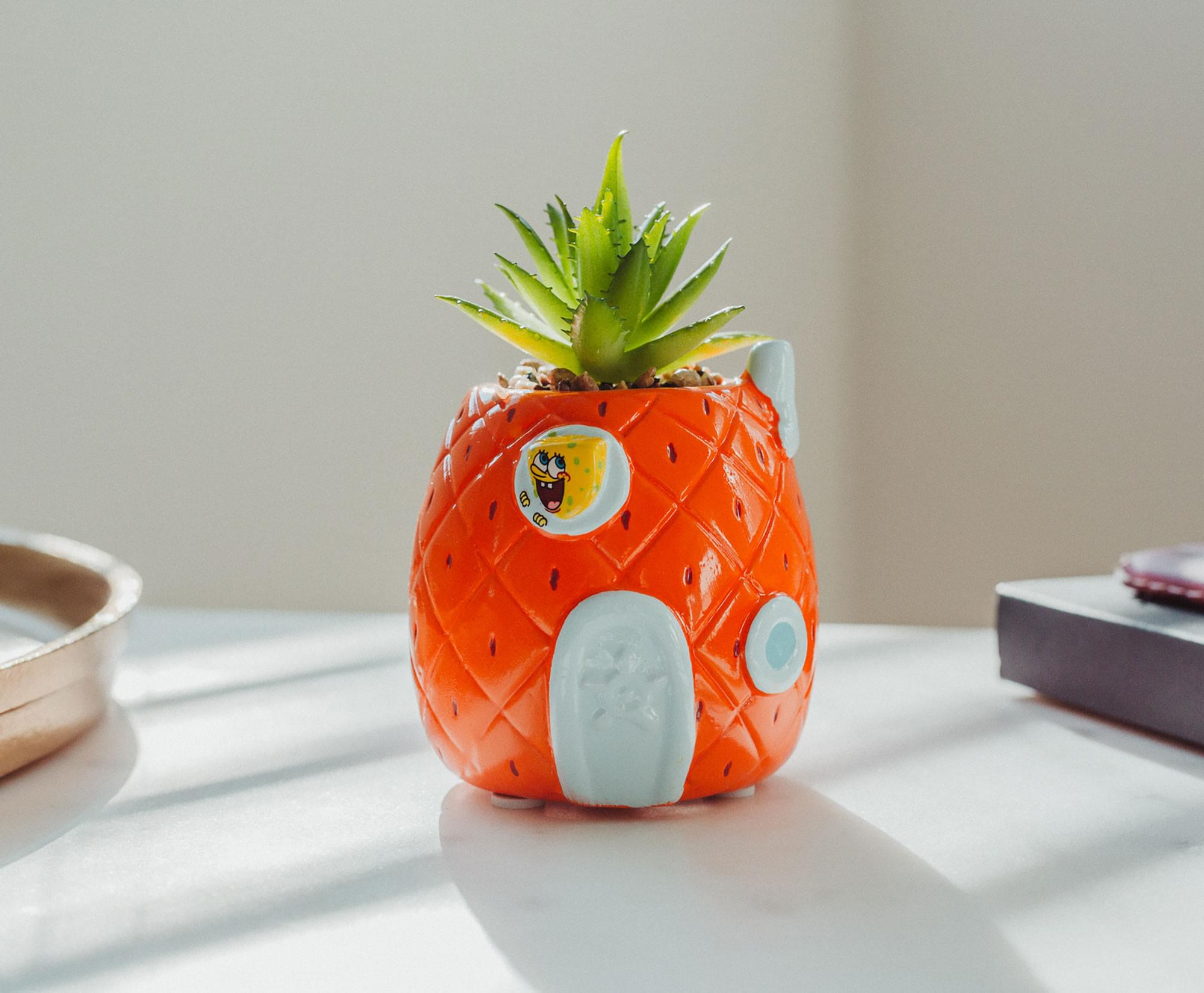 5-Inch SpongeBob Pineapple House Ceramic Planter with Artificial Succulent - A Must-Have Decor Piece