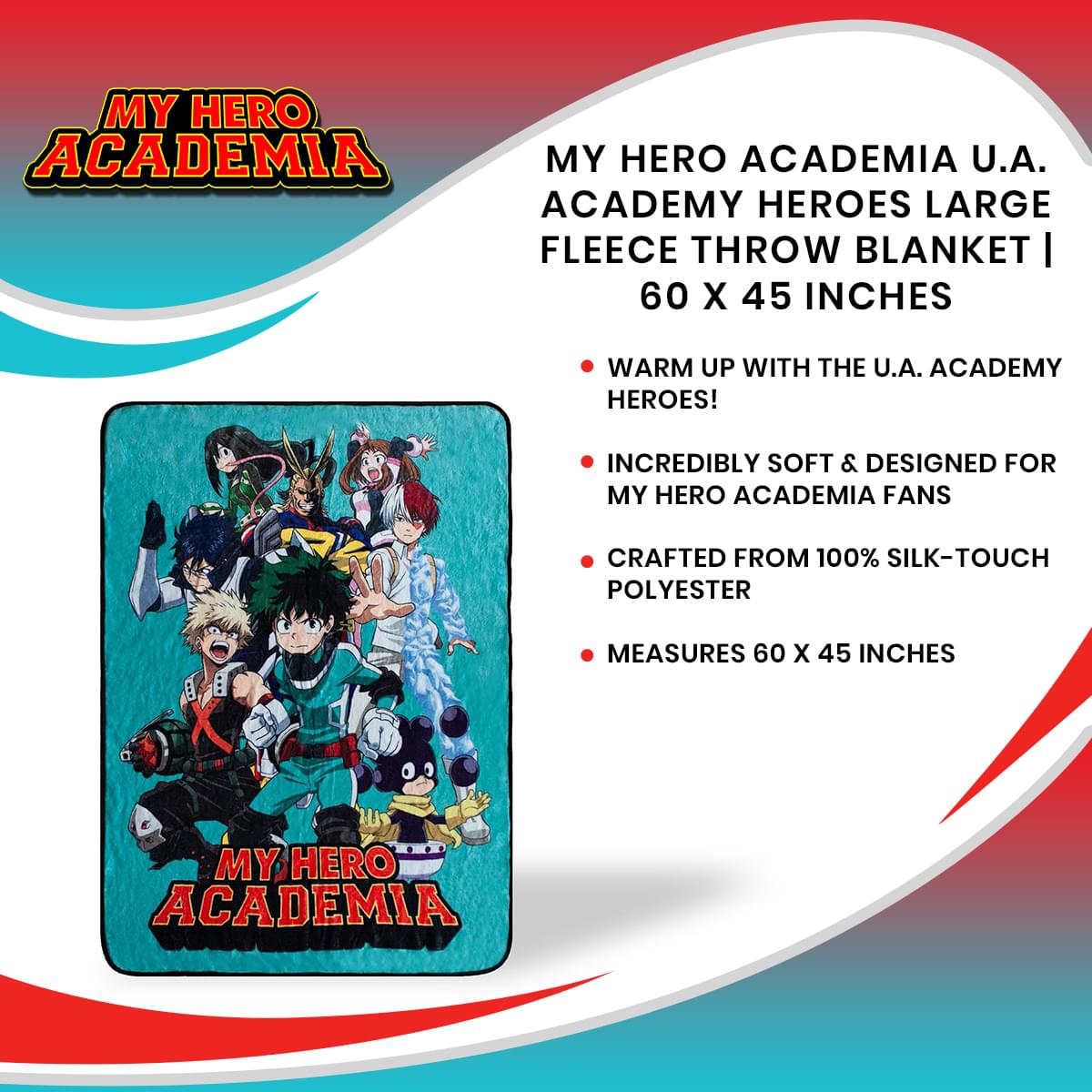 My Hero Academia U.A. Academy Heroes Large 60x45 Inches Fleece Throw Blanket