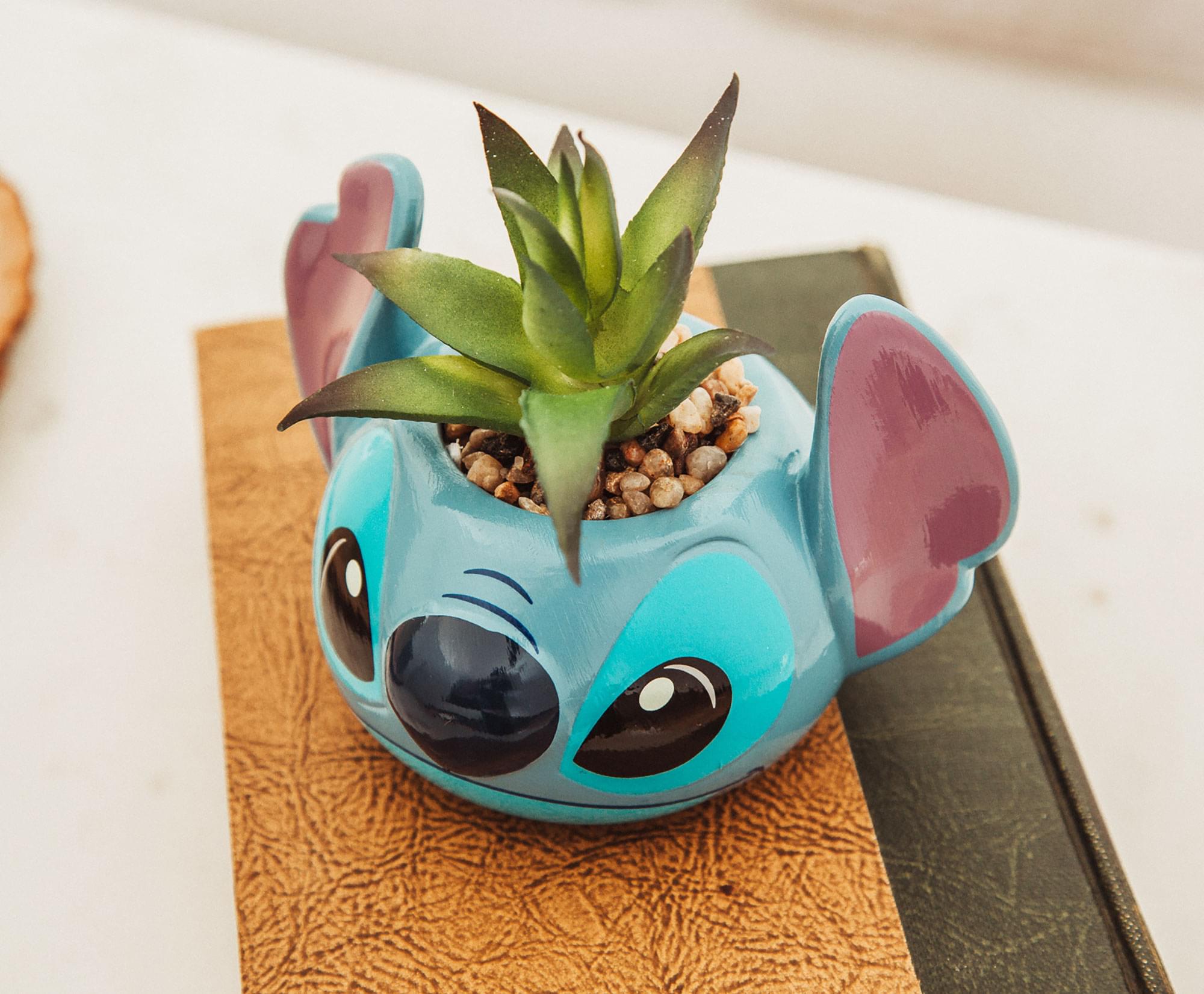 Enchanting Disney Lilo & Stitch 3-Inch Ceramic Mini Planter with Artificial Succulent