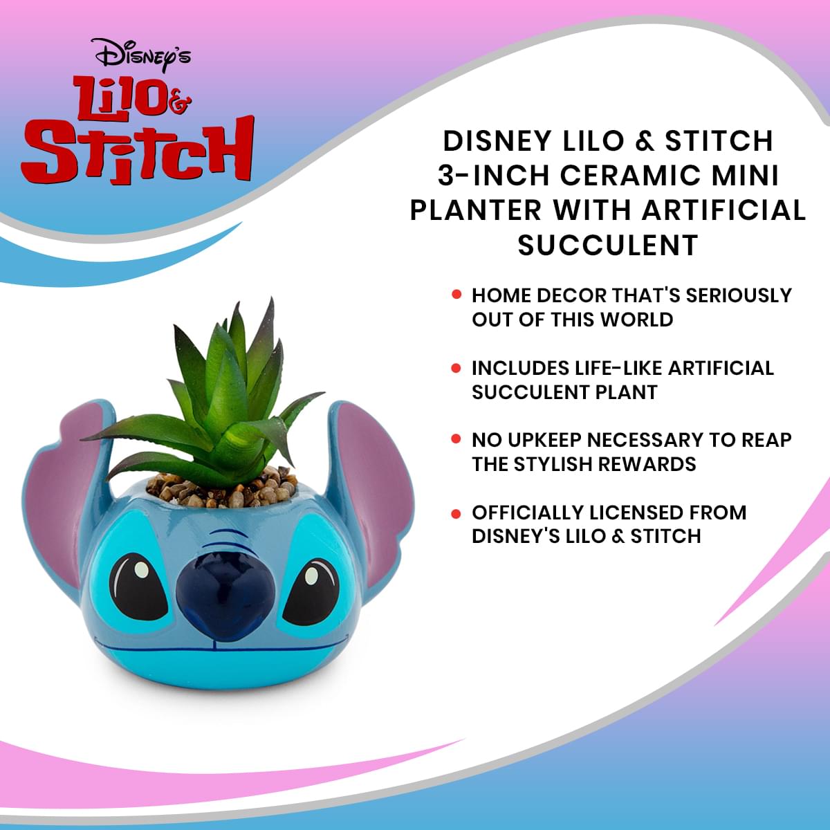Enchanting Disney Lilo & Stitch 3-Inch Ceramic Mini Planter with Artificial Succulent