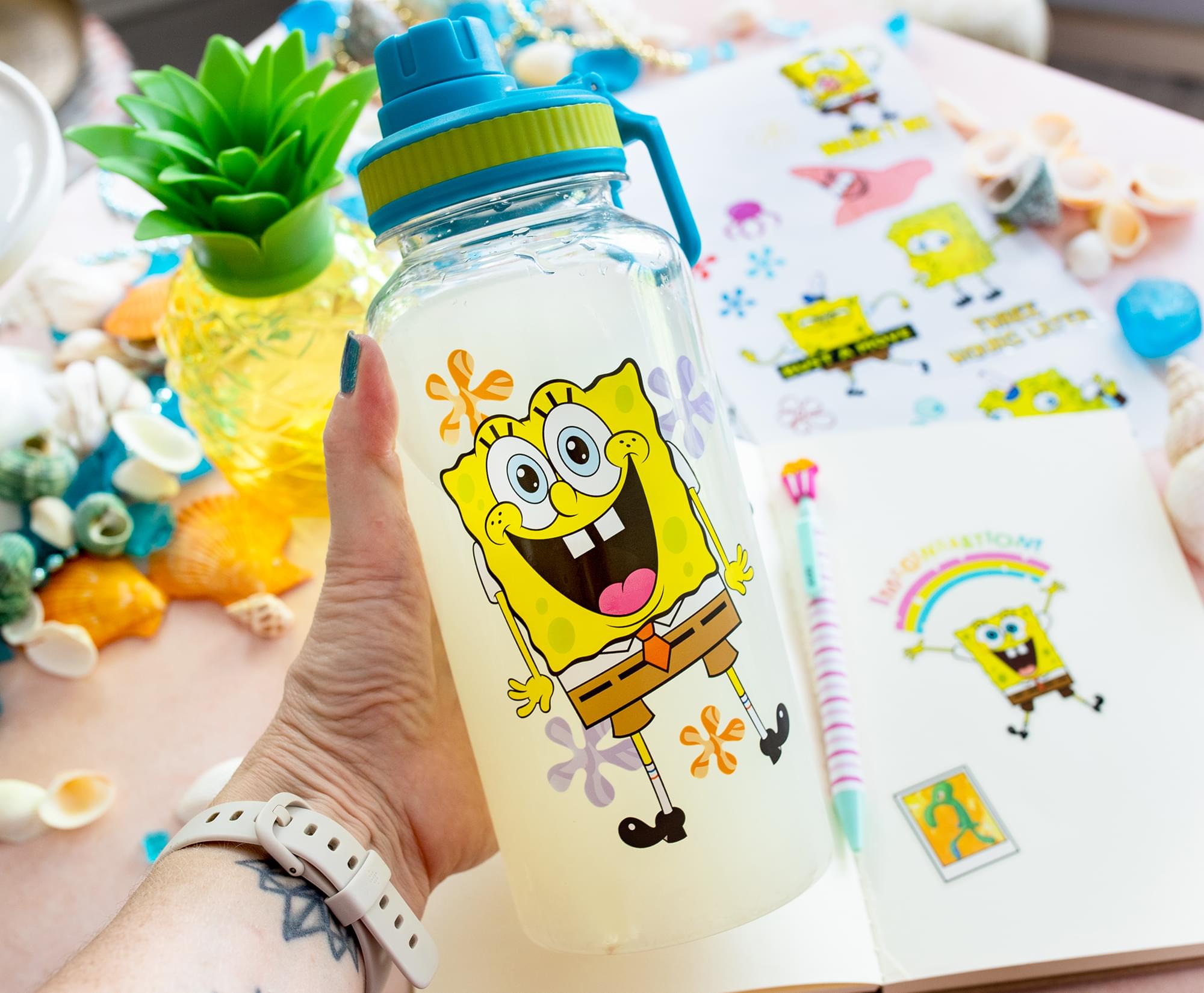SpongeBob SquarePants Adventure Twist Spout Water Bottle with Stickers
