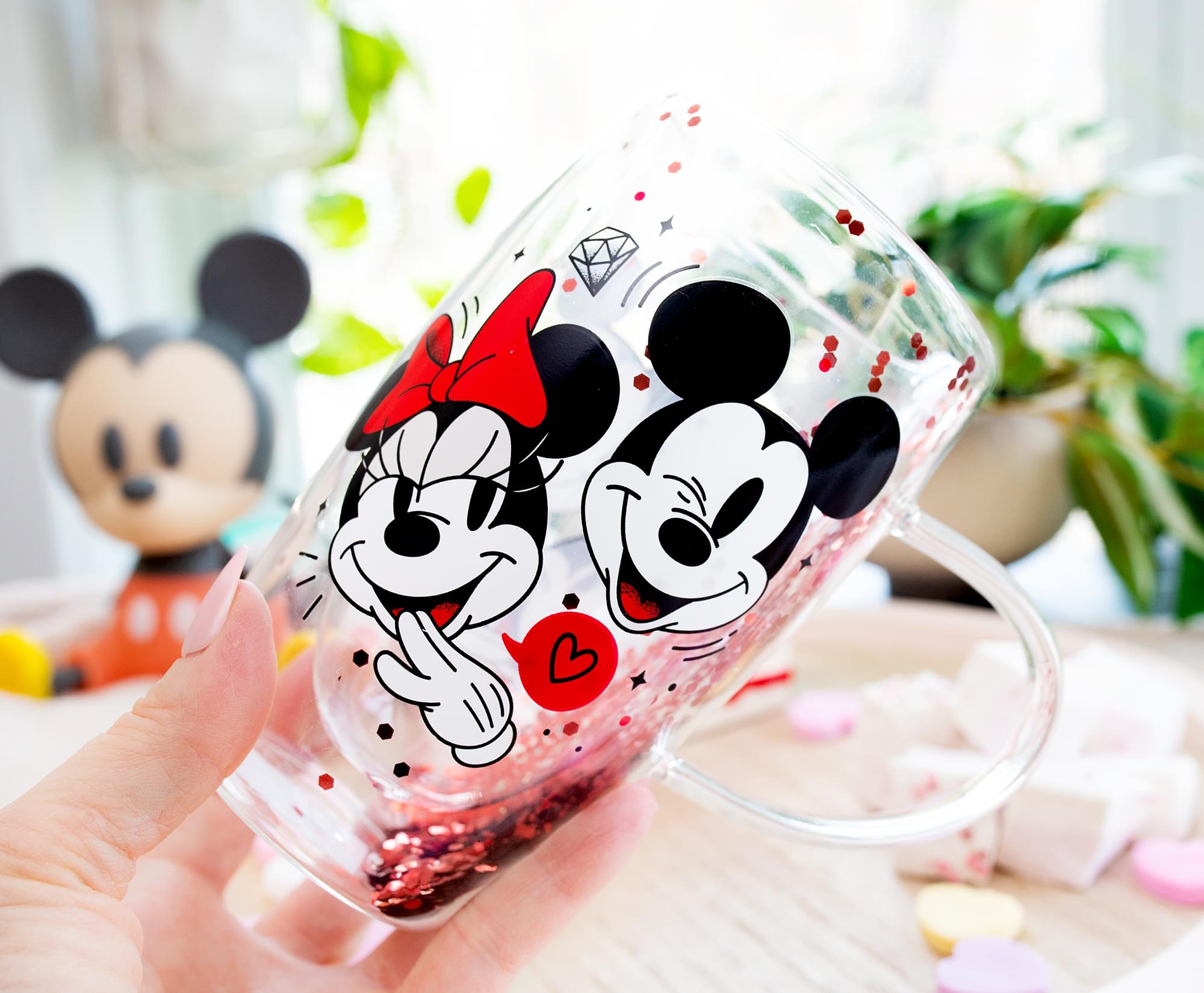 Disney Mickey & Minnie Hearts & Diamonds Confetti 15 - Ounce Glass Mug