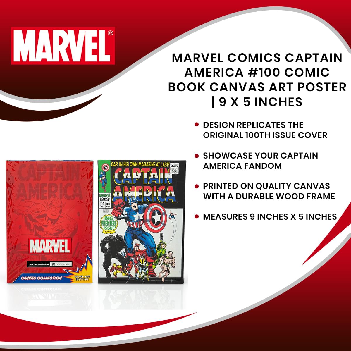 Captain America #100 Comic Book Canvas Art Poster - 9x5 Inches