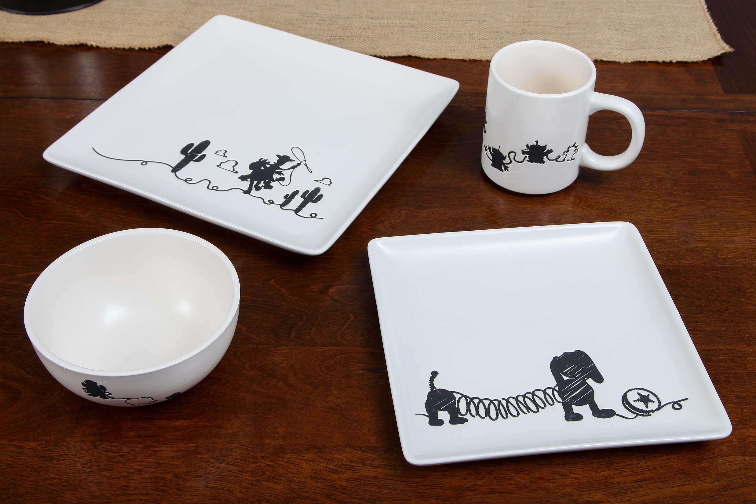 Enchanting Toy Story 4-Piece Ceramic Dinnerware Set with Scribble Characters