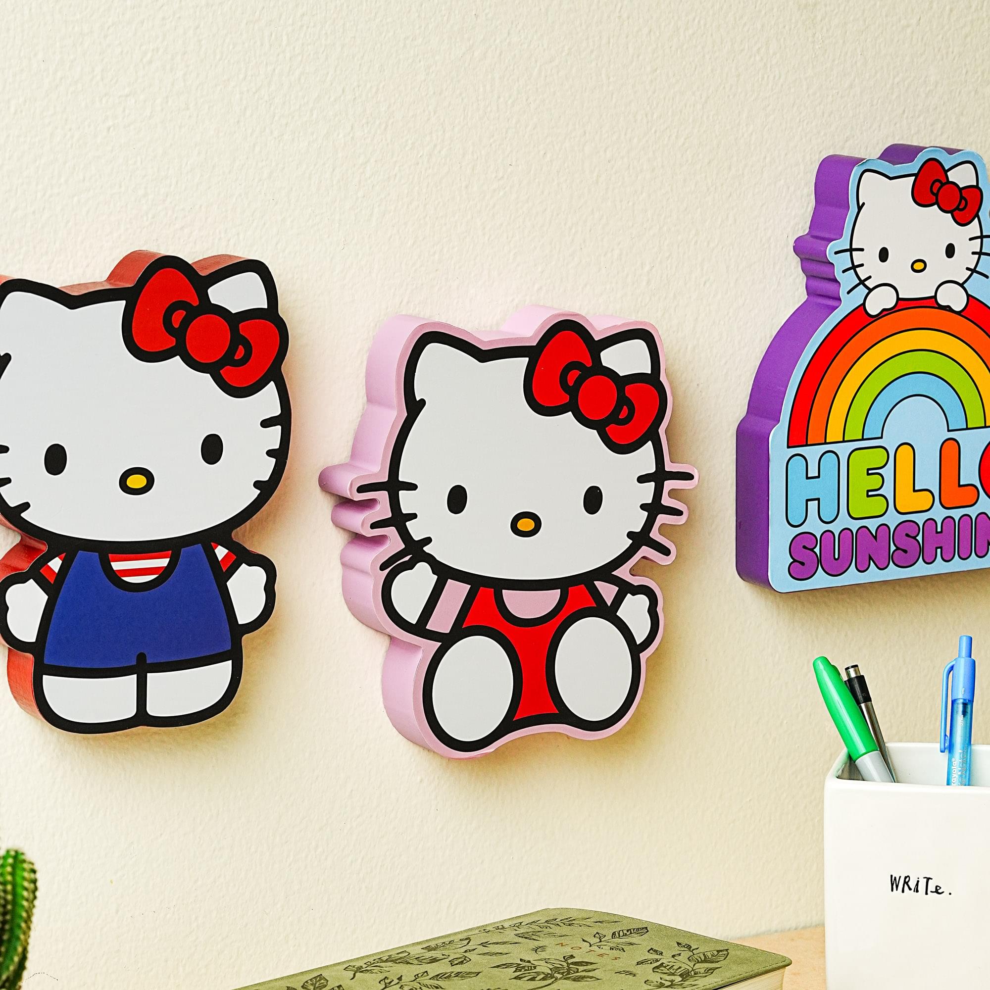 Sanrio Hello Kitty Cheerful Die-Cut Wooden Wall Art Sign - 8 x 7 Inches