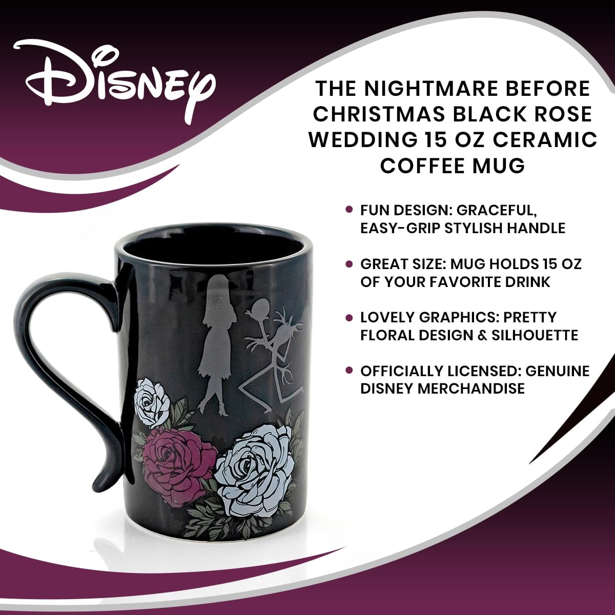 The Nightmare Before Christmas Black Rose Wedding Ceramic Coffee Mug - 15 Oz
