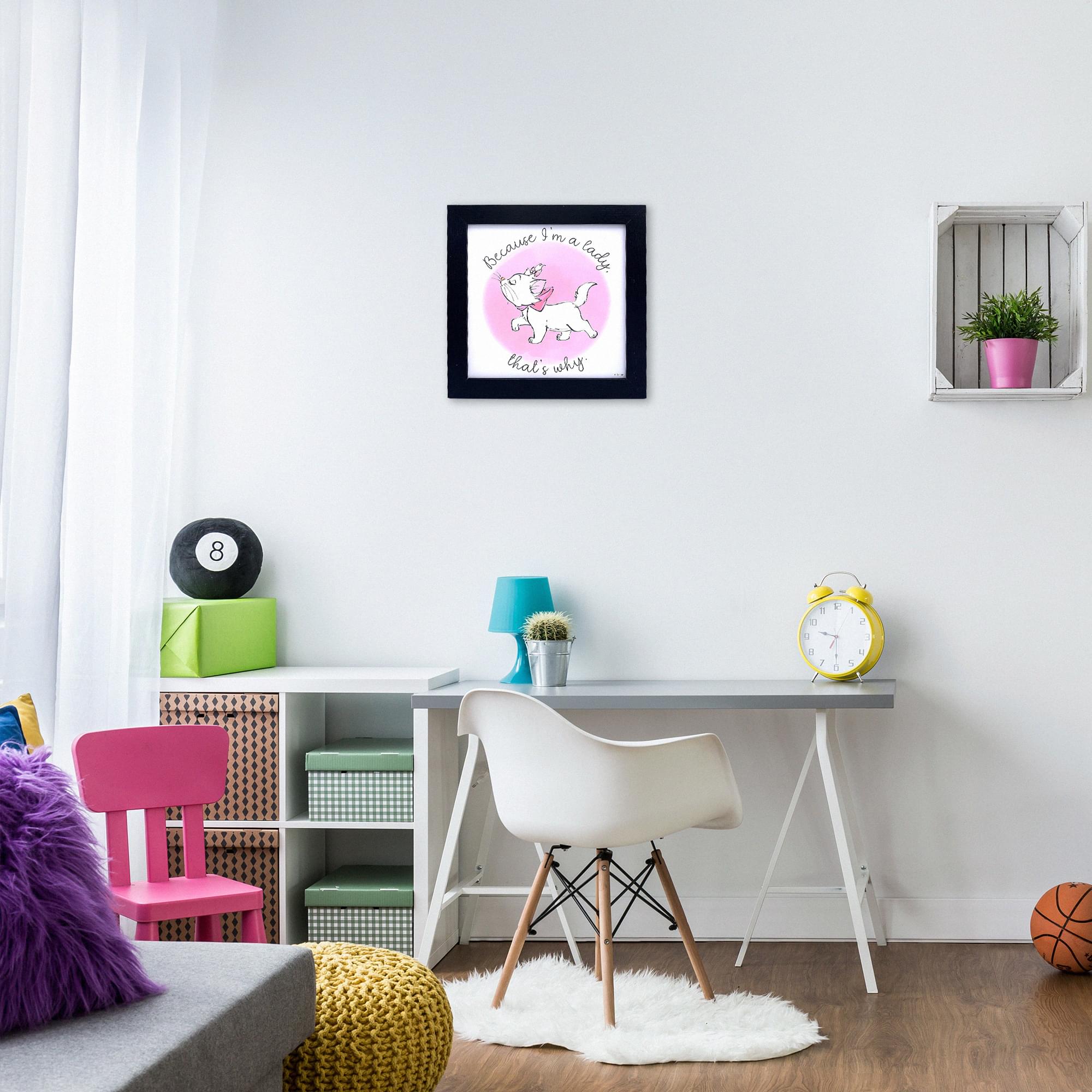 Disney Aristocats Marie 'Because I'm A Lady' 12x12 Inch Framed MDF Wall Art - A Must-Have for Disney Fans
