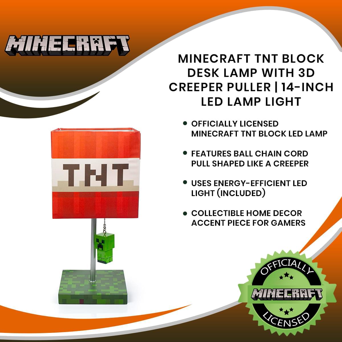 Explosive Minecraft-Inspired 14-Inch LED Desk Lamp with 3D Creeper Pull