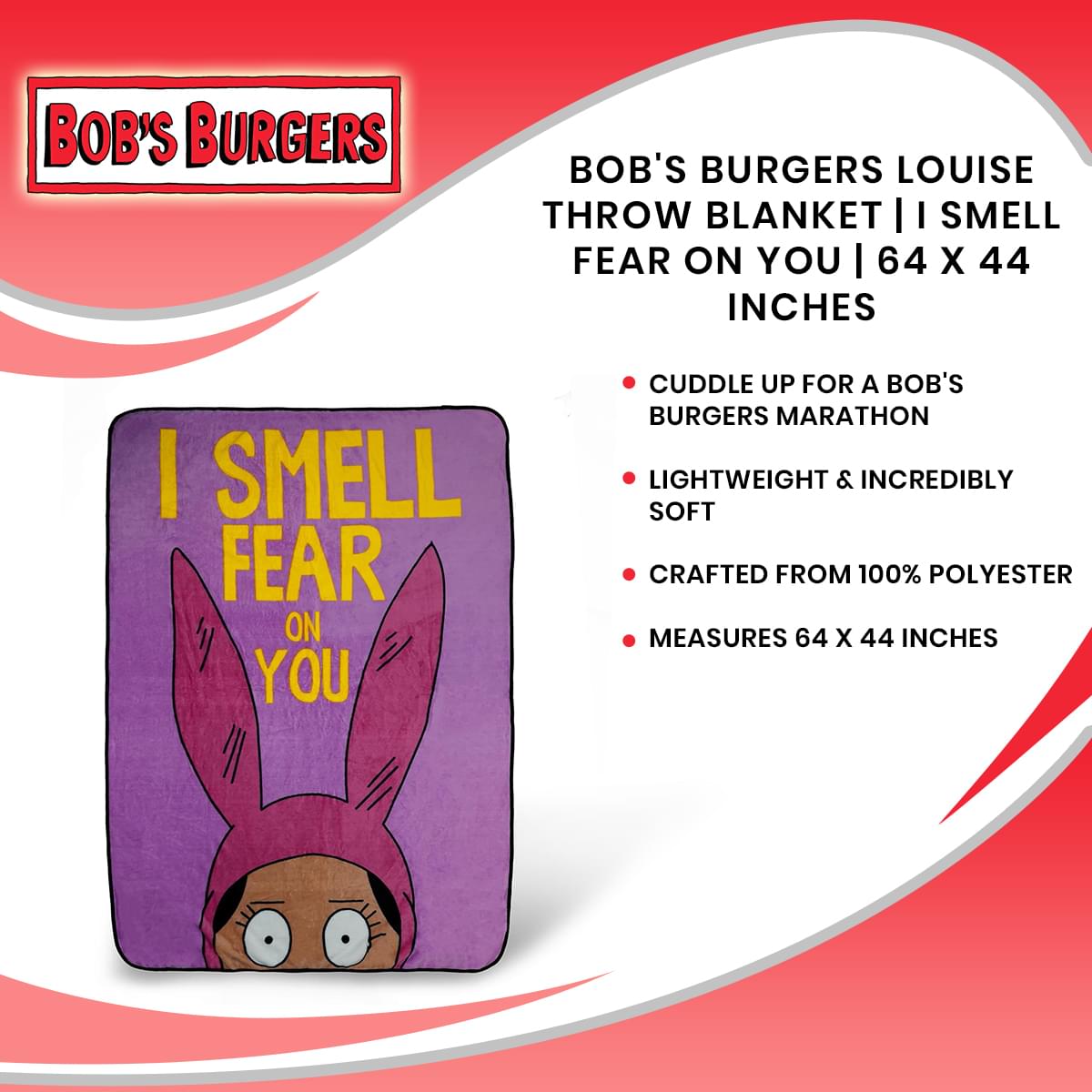 Louise Belcher Throw Blanket from Bob's Burgers - 'I Smell Fear On You' | 64 x 44 Inches