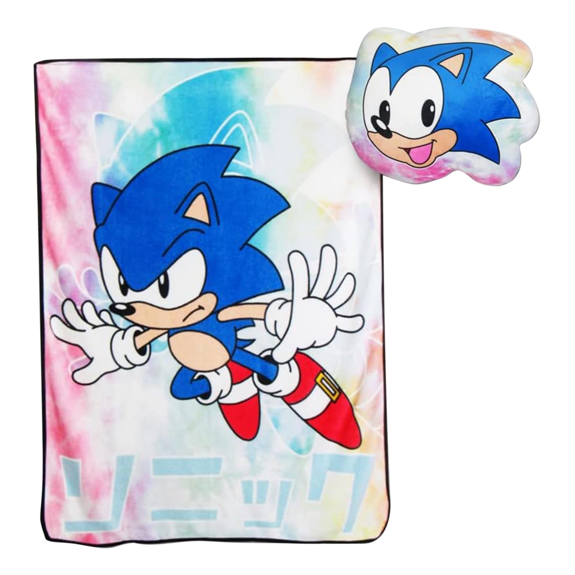 Cozy Sonic The Hedgehog Tie-Dye Fleece Throw Blanket & Pillow Set