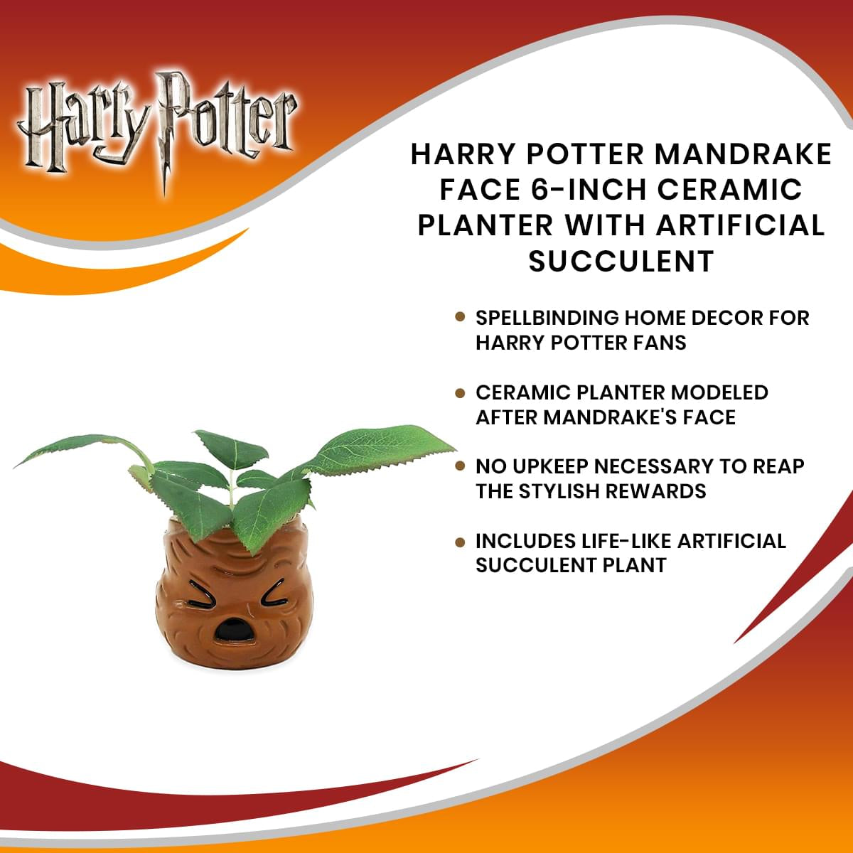 Harry Potter Mandrake 6-Inch Ceramic Planter with Artificial Succulent - A Must-Have for Potterheads