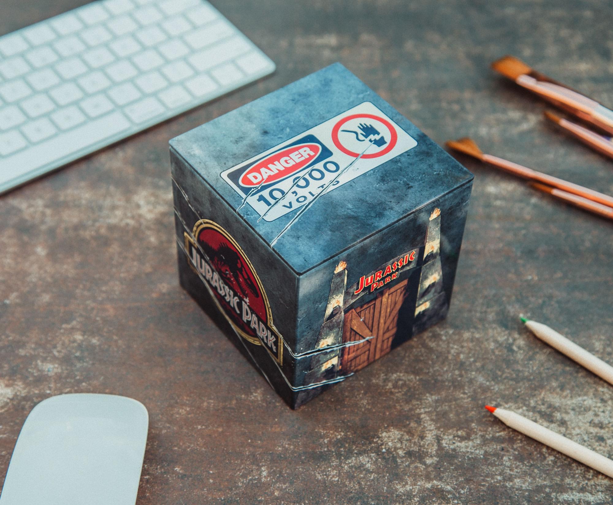 Jurassic Park 4-Inch Cube Tin Storage Box with Lid - Keep Your Space Organized!