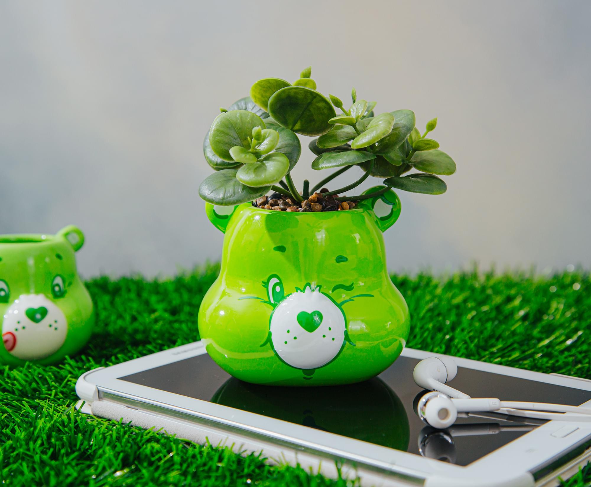 Care Bears Good Luck Bear 5-Inch Ceramic Mini Planter with Artificial Succulent - Bring Good Luck and Style