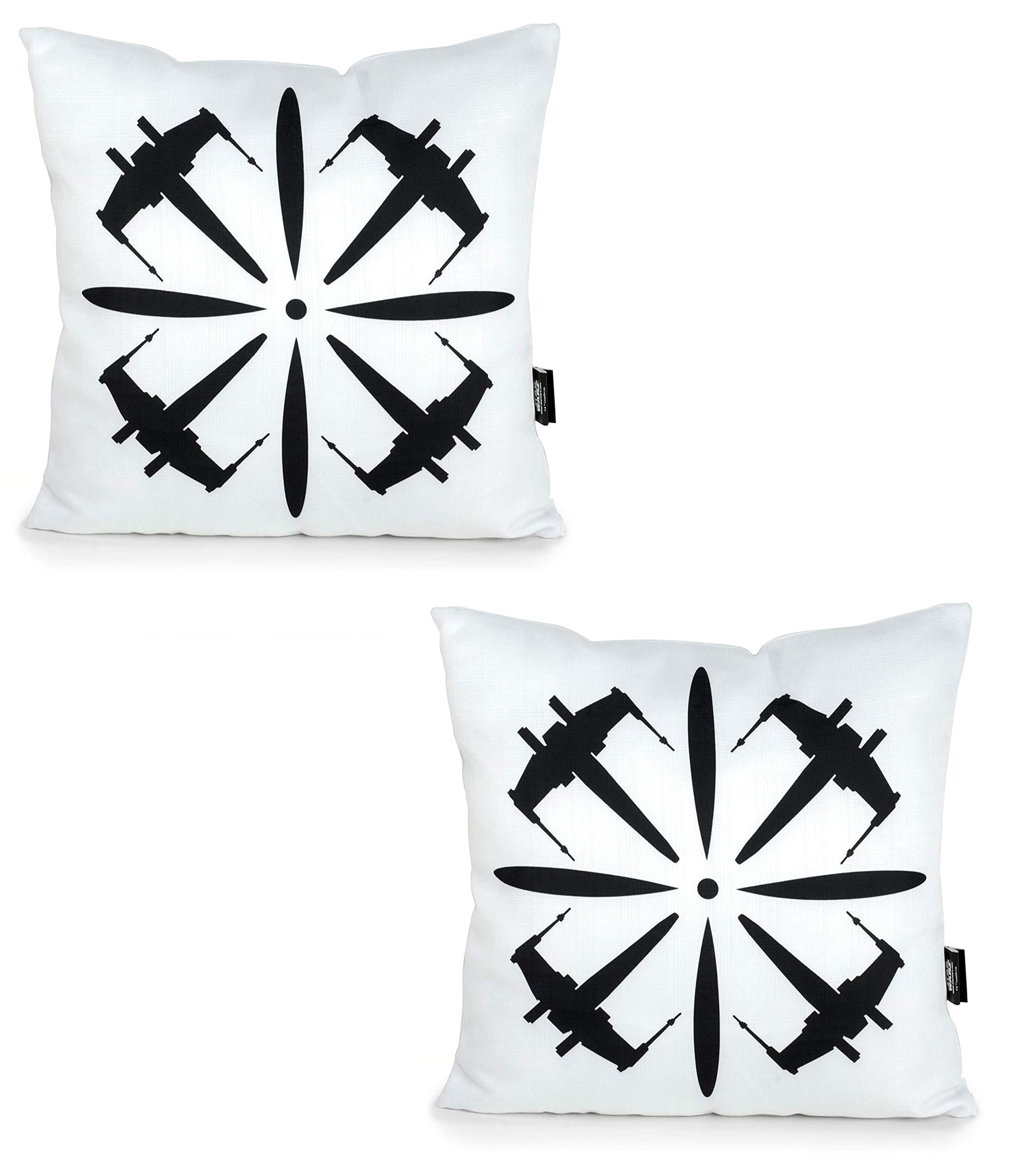 Out-of-this-World Star Wars White Throw Pillows with Black X-Wing Design - 18x18 Inches, Set of 2