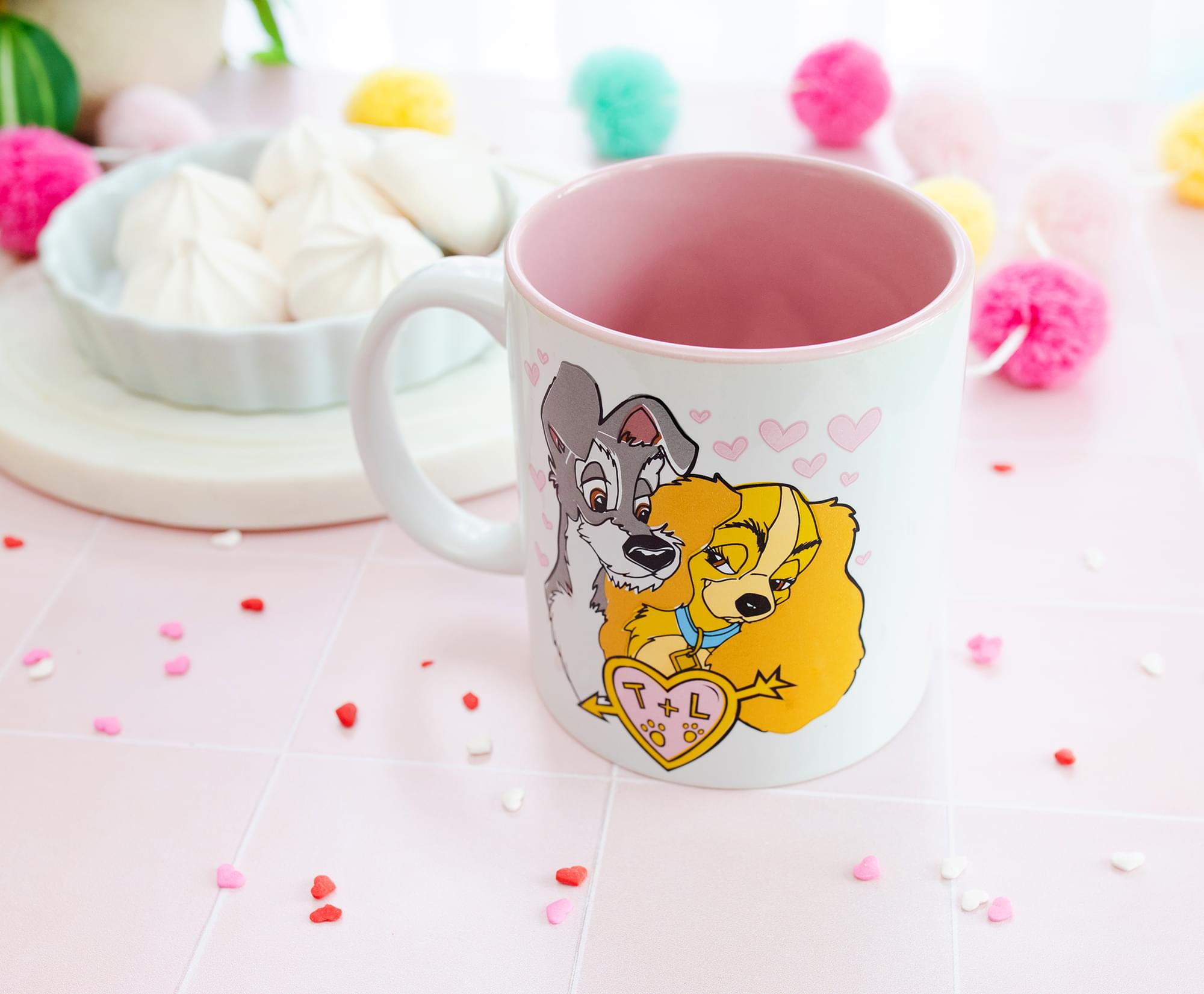 Disney Lady and the Tramp Ceramic Mug with Doodle Sketch Hearts - 20 Ounce
