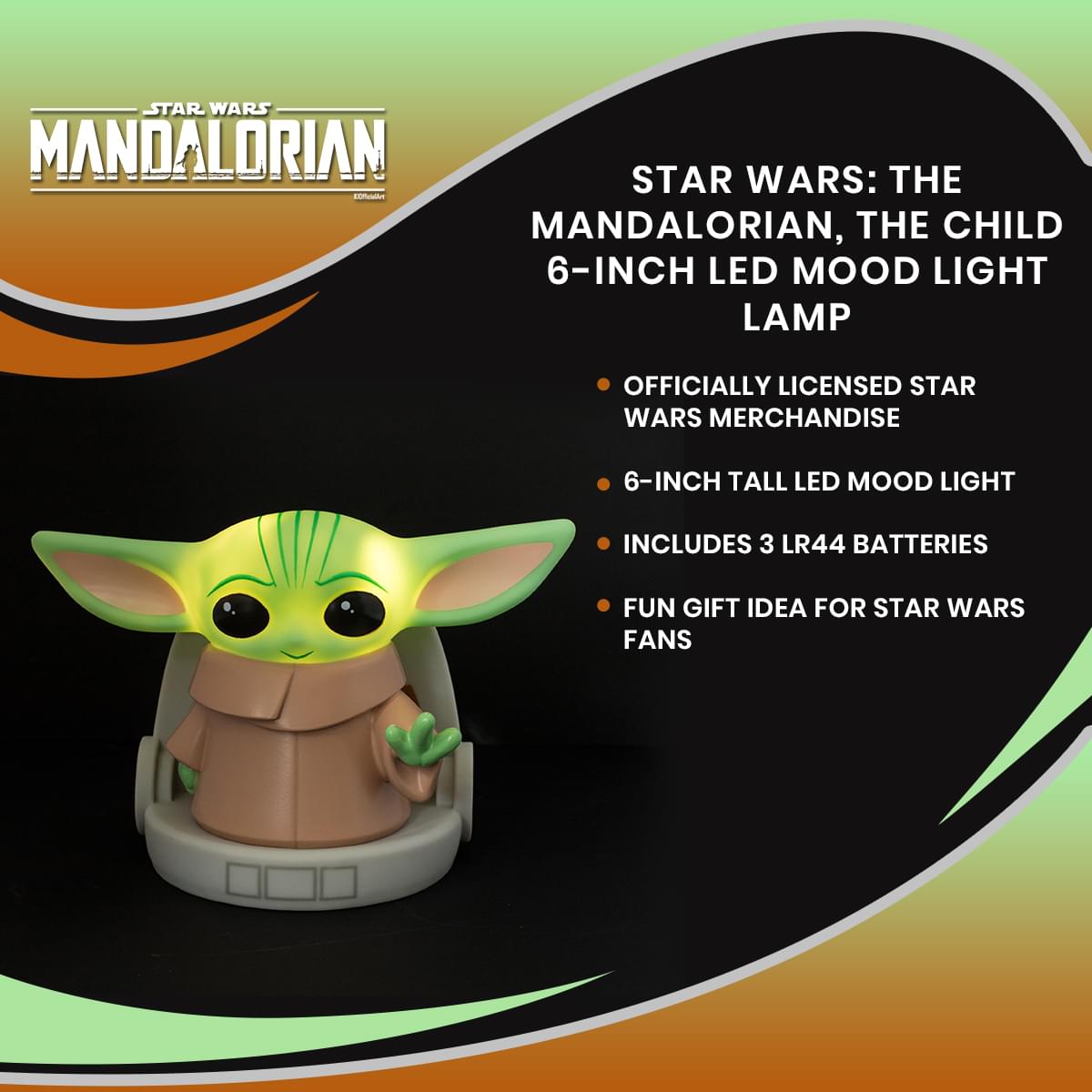 The Mandalorian's Baby Yoda 6-Inch LED Mood Light - Light Up Your World with Cuteness!