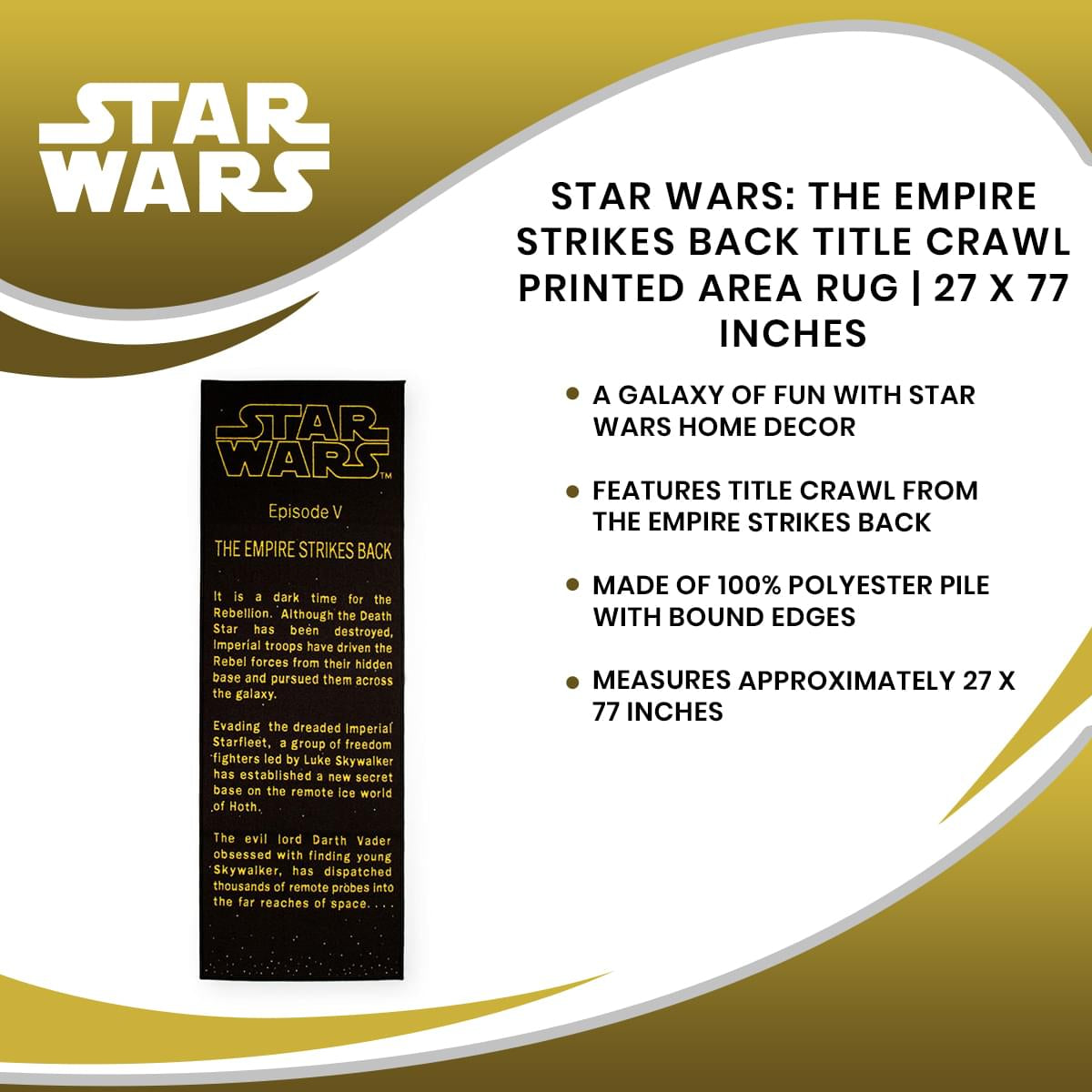Epic Star Wars: The Empire Strikes Back Title Crawl Printed Rug - 27 x 77 Inches