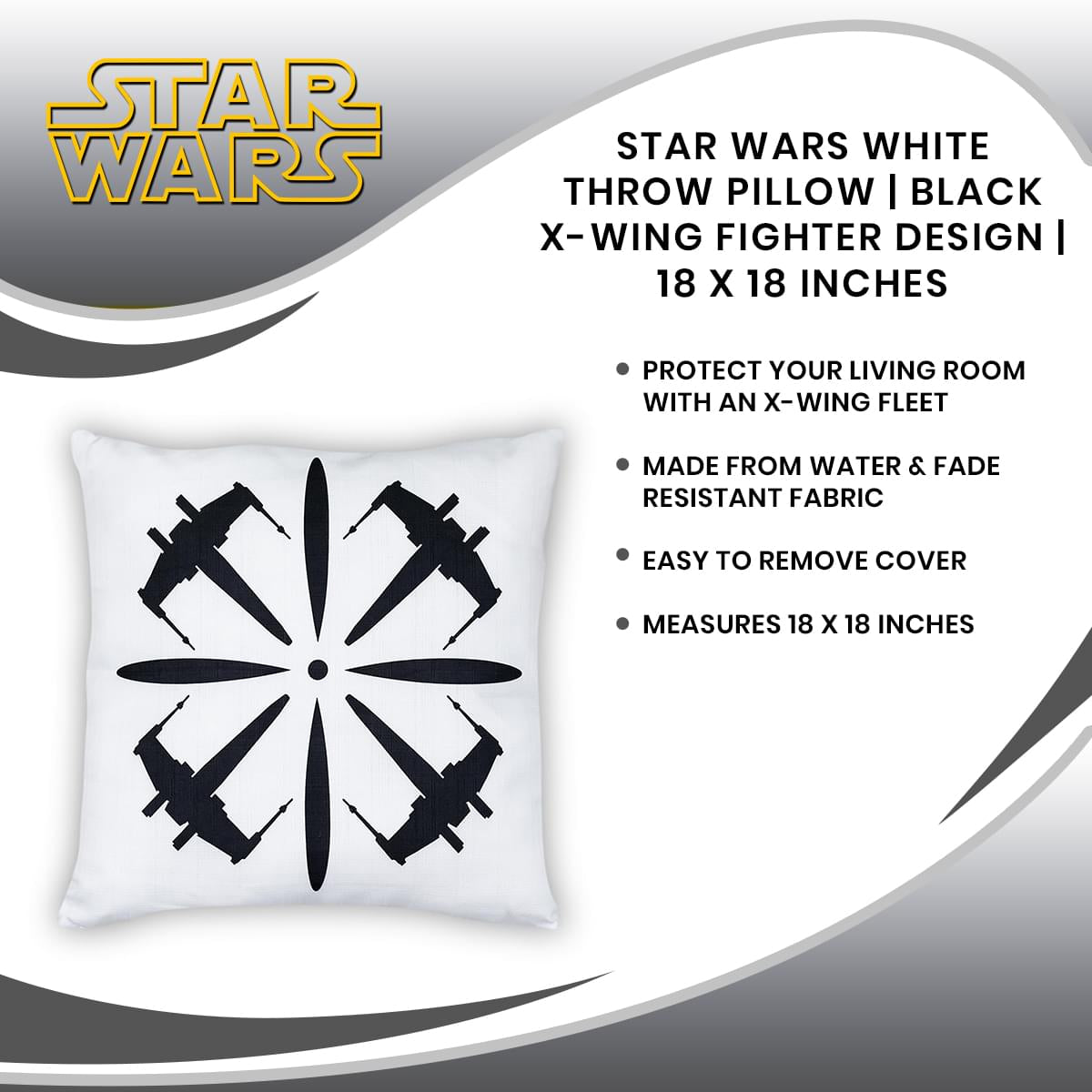 Star Wars X-Wing Fighter 18x18 Inches White Throw Pillow