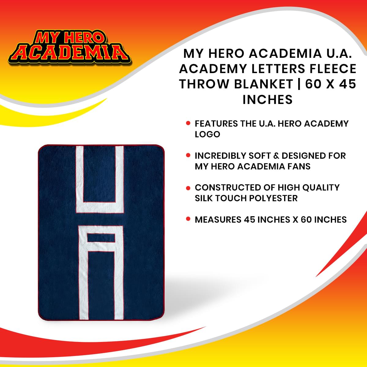 My Hero Academia U.A. Academy Fleece Throw Blanket - 60 x 45 Inches