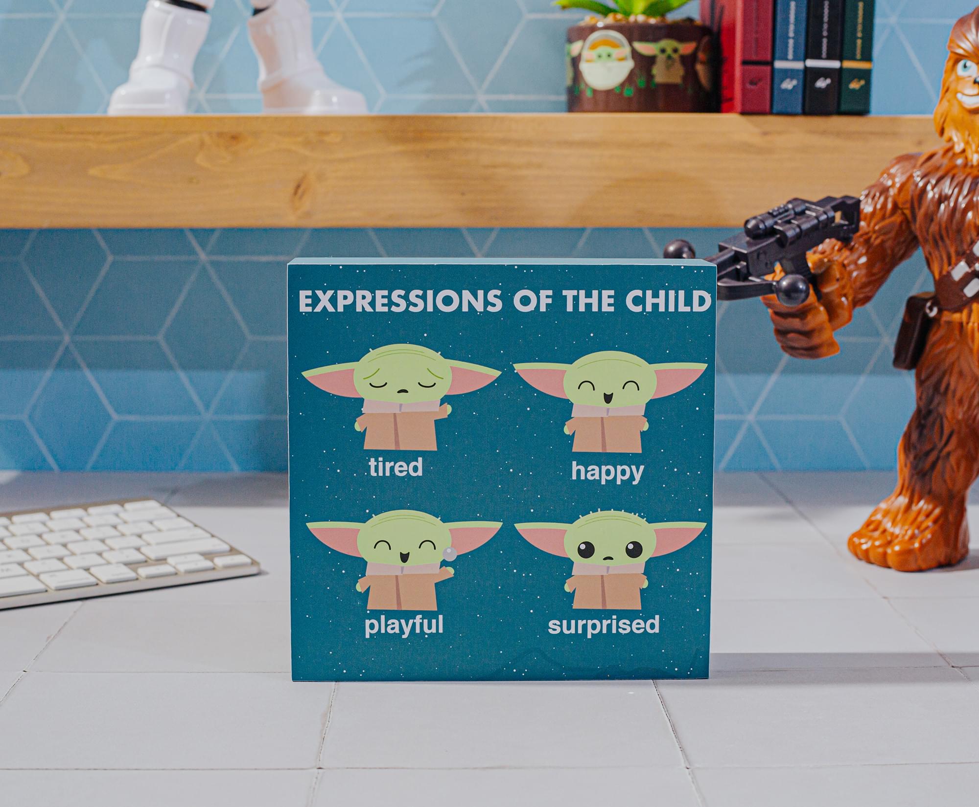 Star Wars: The Mandalorian Grogu Emotions Wooden Box Sign - 6 x 6 Inches