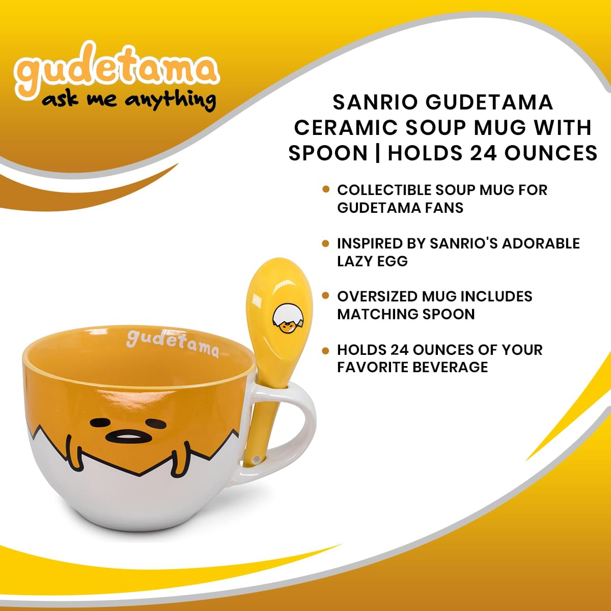 Sanrio Gudetama Ceramic 24-Ounce Soup Mug with Spoon