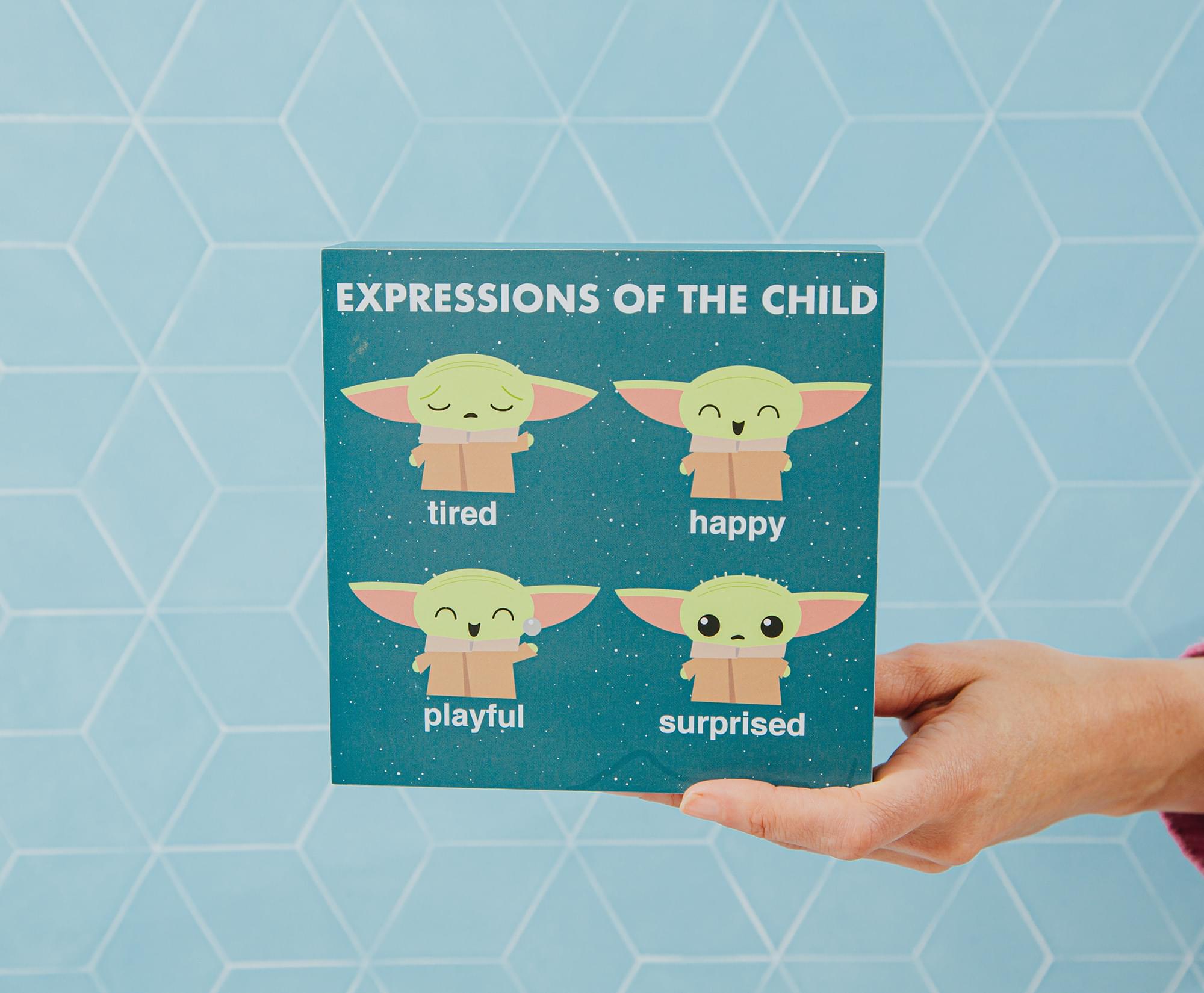 Star Wars: The Mandalorian Grogu Emotions Wooden Box Sign - 6 x 6 Inches