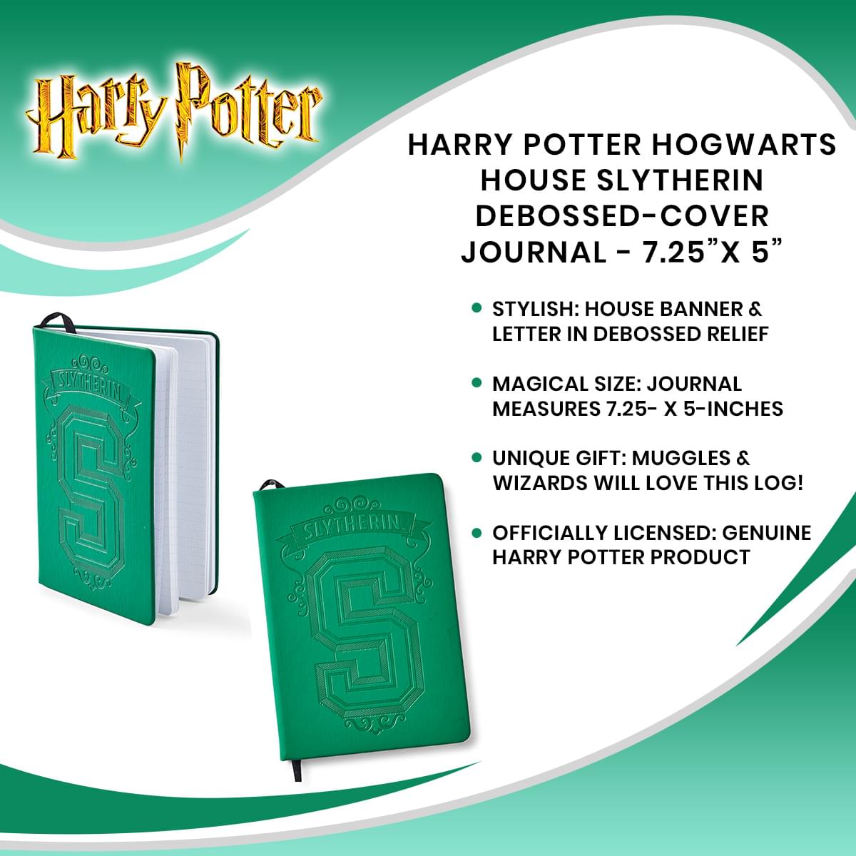 Slytherin Debossed-Cover Harry Potter Journal - 7.25"x 5"