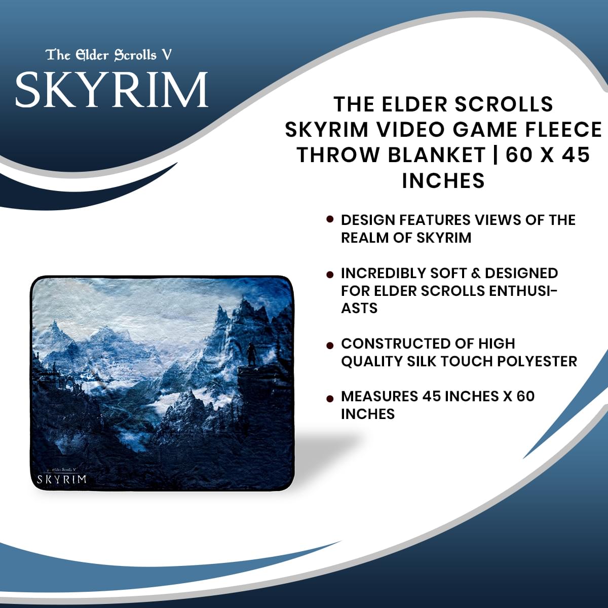 Skyrim Video Game Fleece Throw Blanket - 60 x 45 Inches