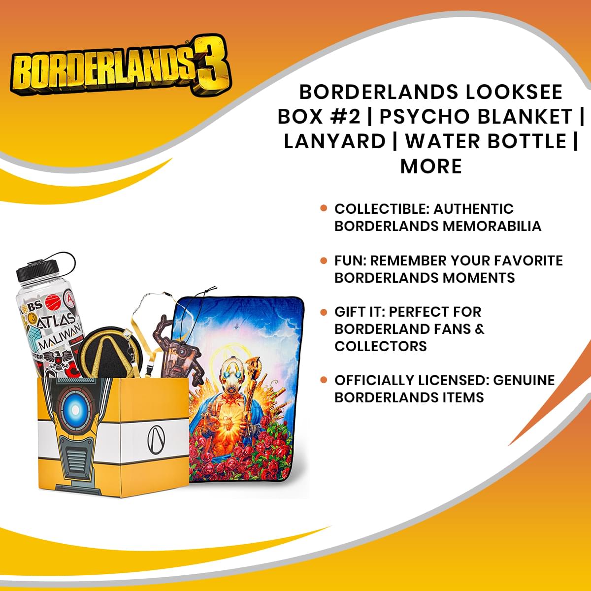 Borderlands LookSee Ultimate Fan Gift Box - Psycho Blanket, Lanyard, Water Bottle & More