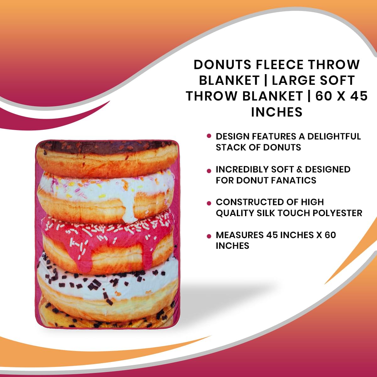 Yummy Donuts Fleece Throw Blanket - 60 x 45 Inches of Sweet Comfort