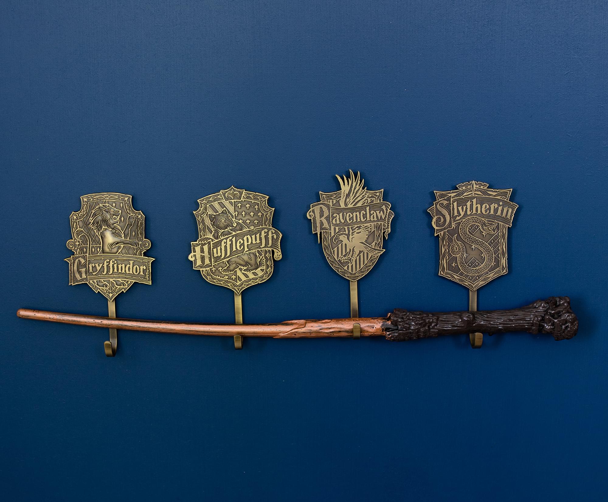 Enchanting Harry Potter Gold Hogwarts Houses Wall Hooks Storage Rack - Set of 4