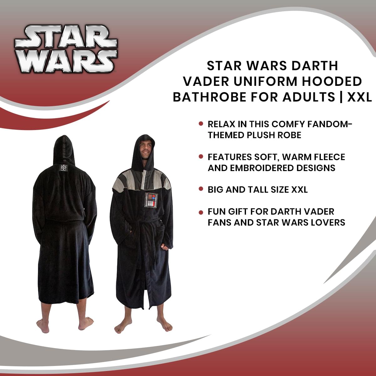 Epic Star Wars Darth Vader Hooded Bathrobe for Adults - XXL (Big & Tall)