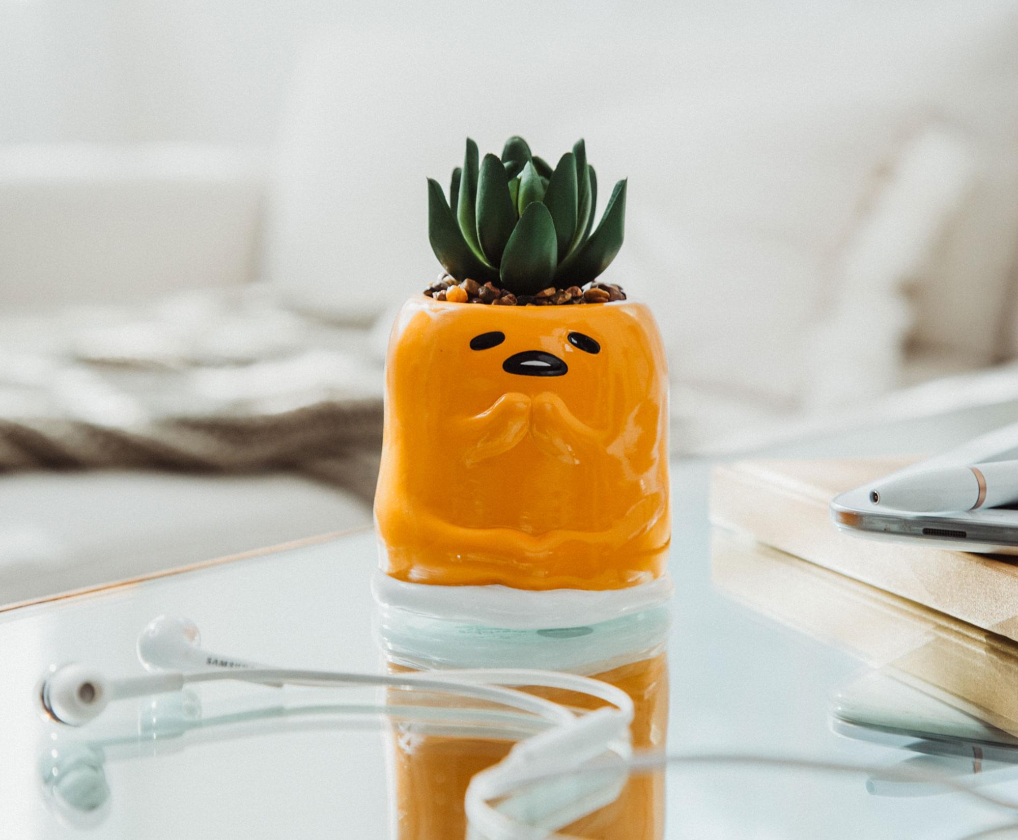 Sanrio Gudetama Meditation-Inspired 3-Inch Mini Planter with Artificial Succulent