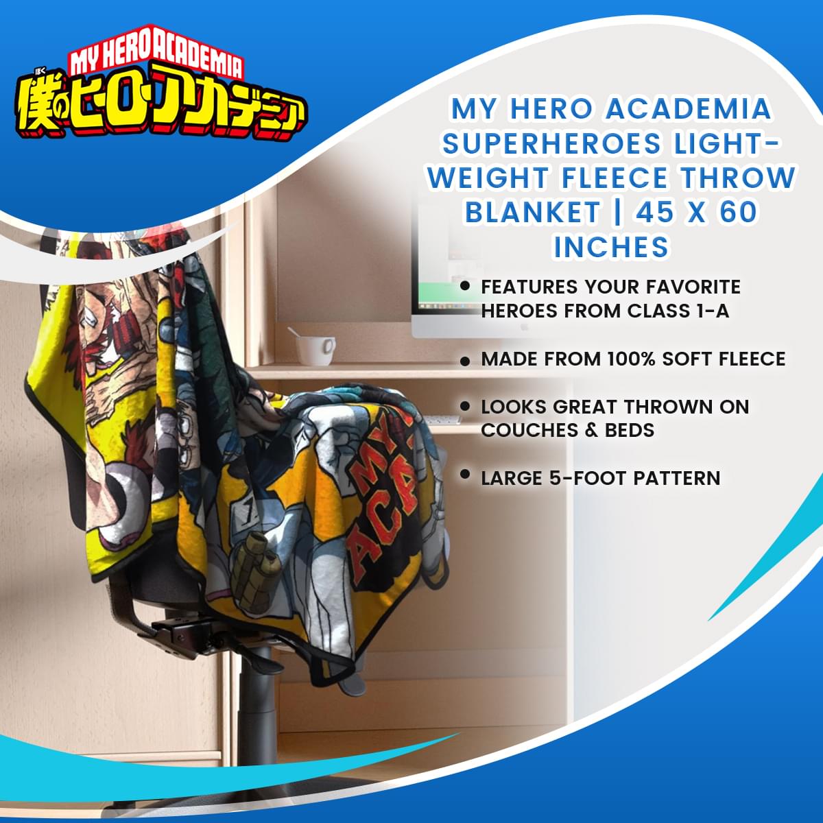 My Hero Academia Superheroes Lightweight Fleece Throw Blanket - 45 x 60 Inches: A Must-Have for Fans!