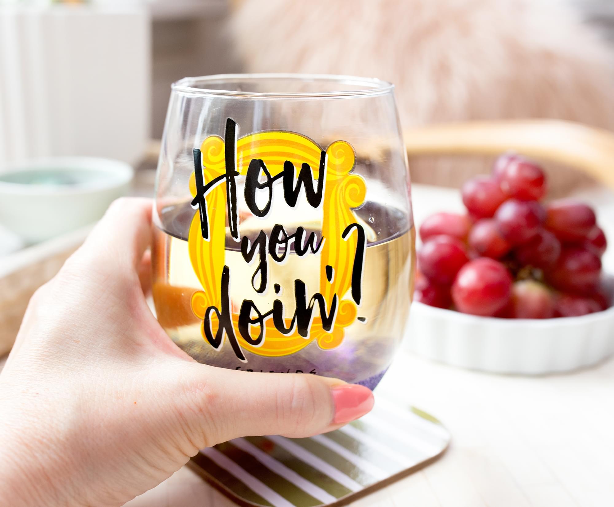 Friends 'How You Doin?' 20-Ounce Teardrop Stemless Wine Glass