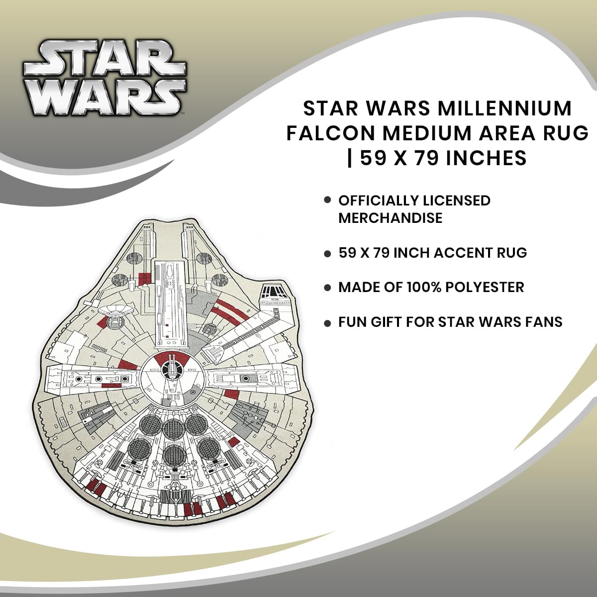 Epic Star Wars Millennium Falcon Medium Area Rug - 59 x 79 Inches