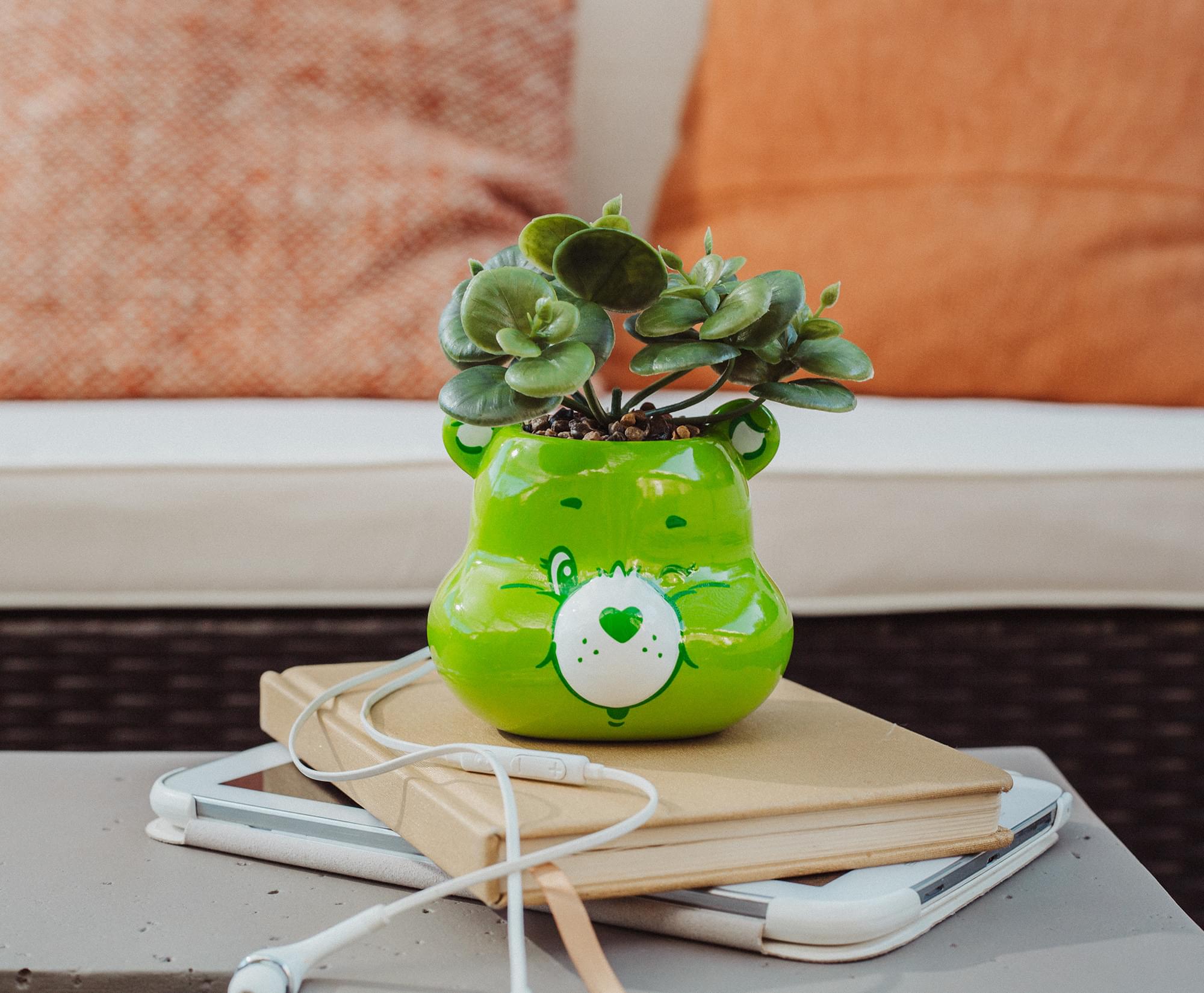 Care Bears Good Luck Bear 5-Inch Ceramic Mini Planter with Artificial Succulent - Bring Good Luck and Style