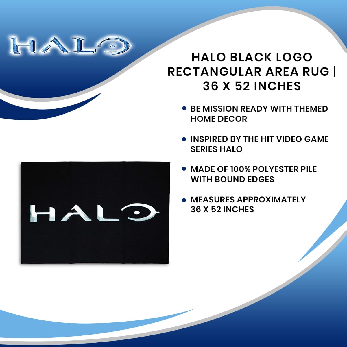 Epic HALO Black Logo Rectangular Area Rug - 36 x 52 Inches