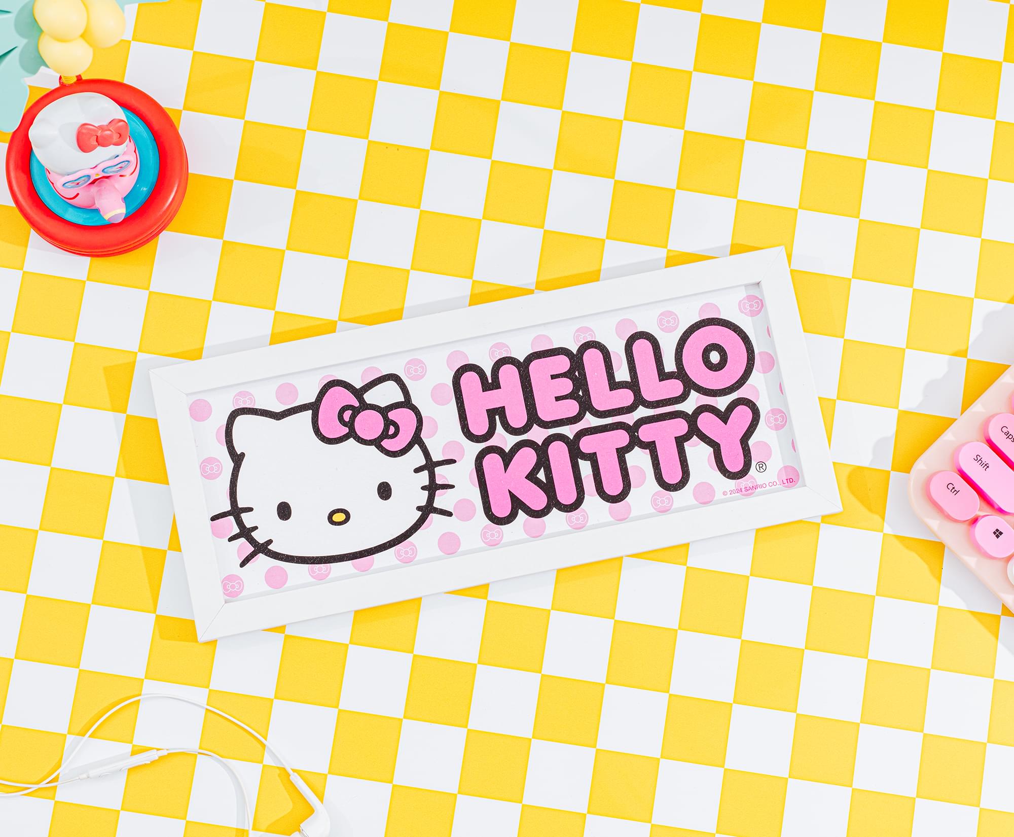Adorable Sanrio Hello Kitty Pink 12 x 5 Inch Framed MDF Wall Art