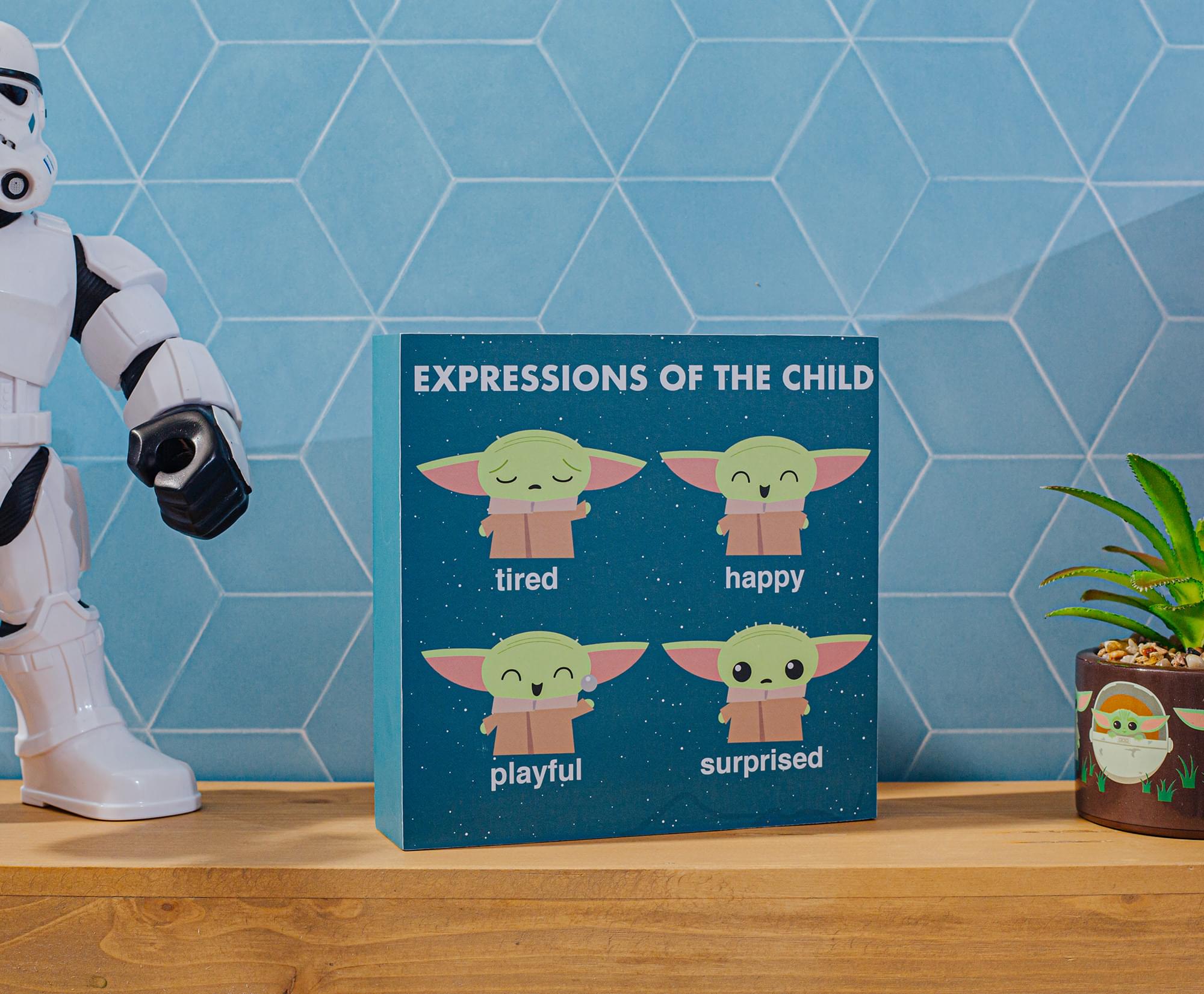 Star Wars: The Mandalorian Grogu Emotions Wooden Box Sign - 6 x 6 Inches