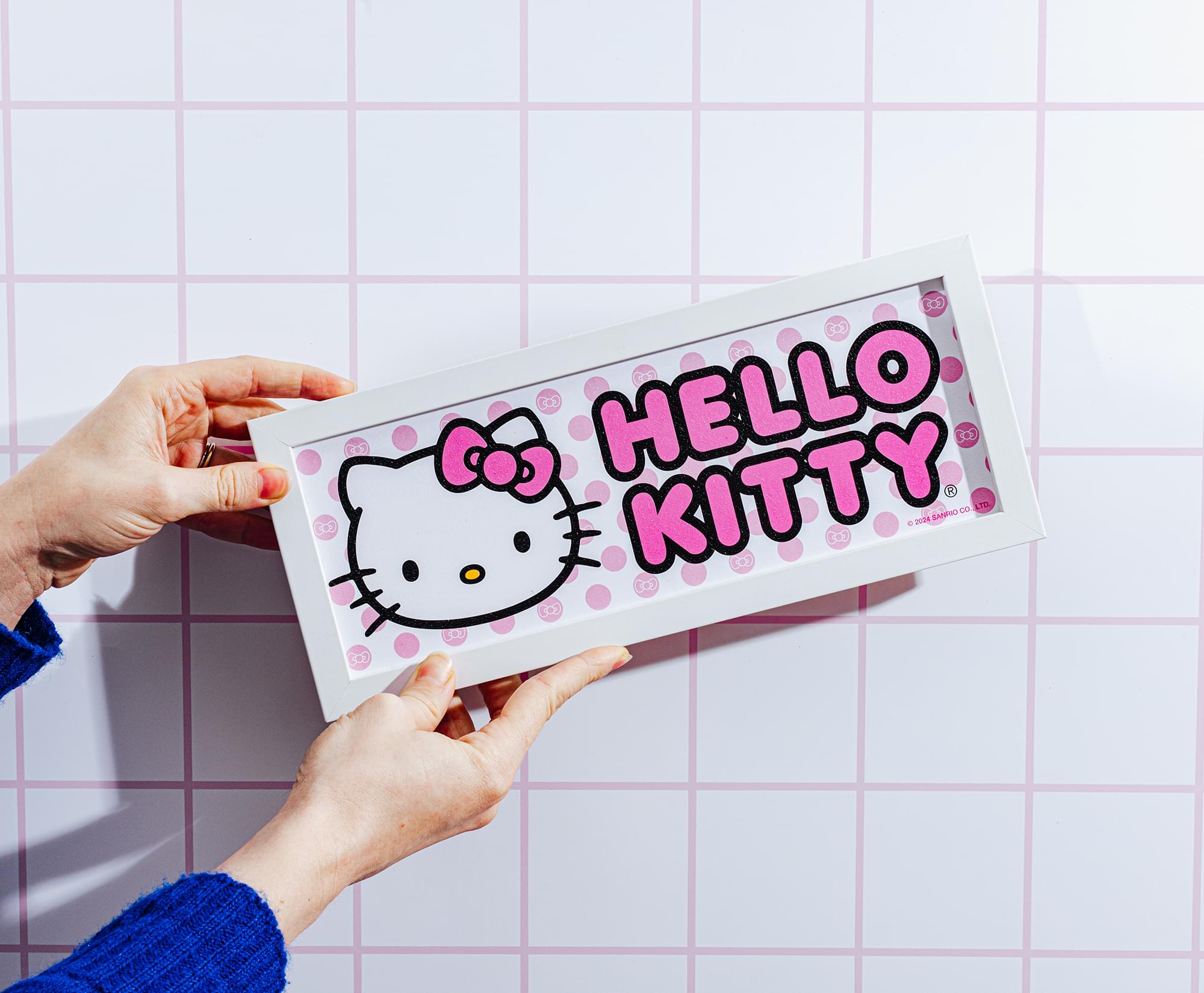Adorable Sanrio Hello Kitty Pink 12 x 5 Inch Framed MDF Wall Art
