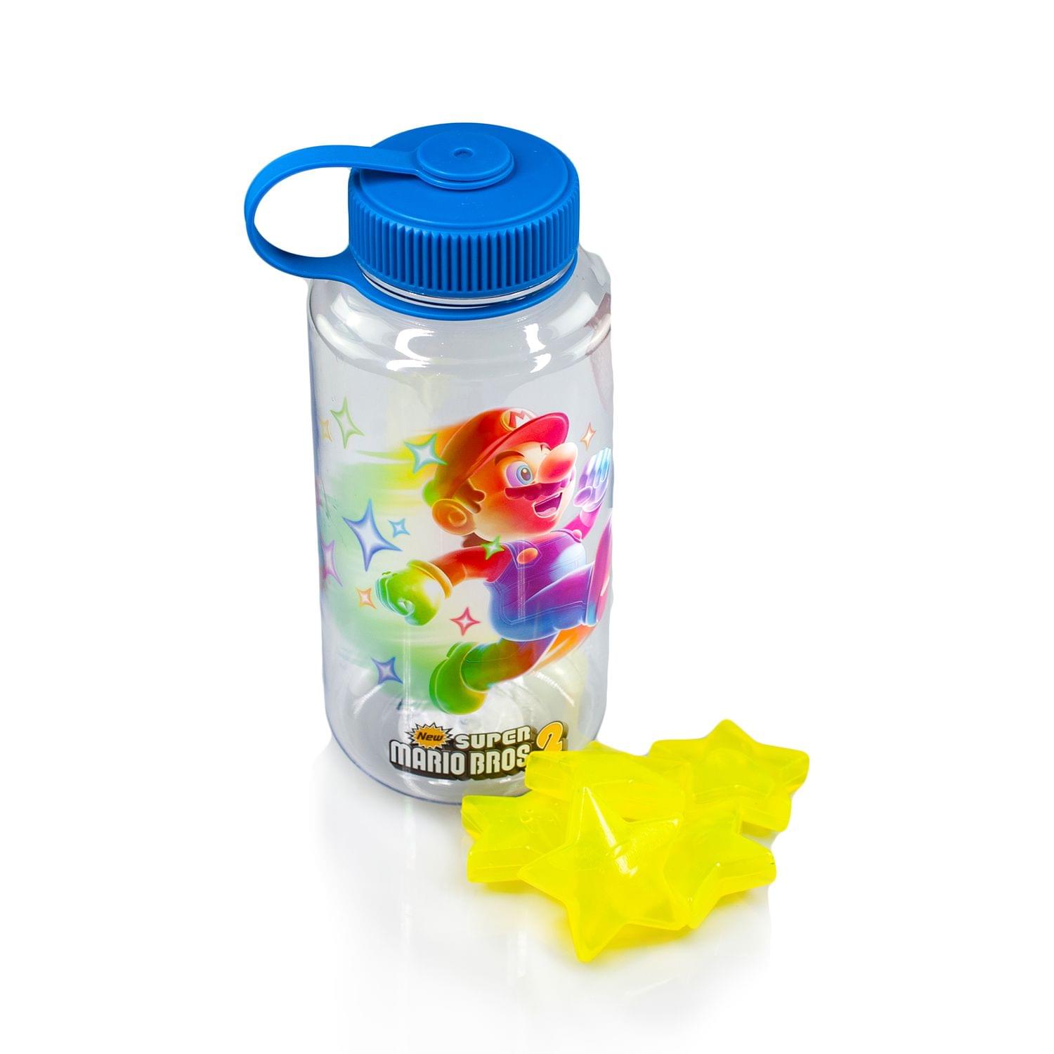 Super Mario Bros 6-Inch Reusable Water Bottle with Super Star Ice Cubes