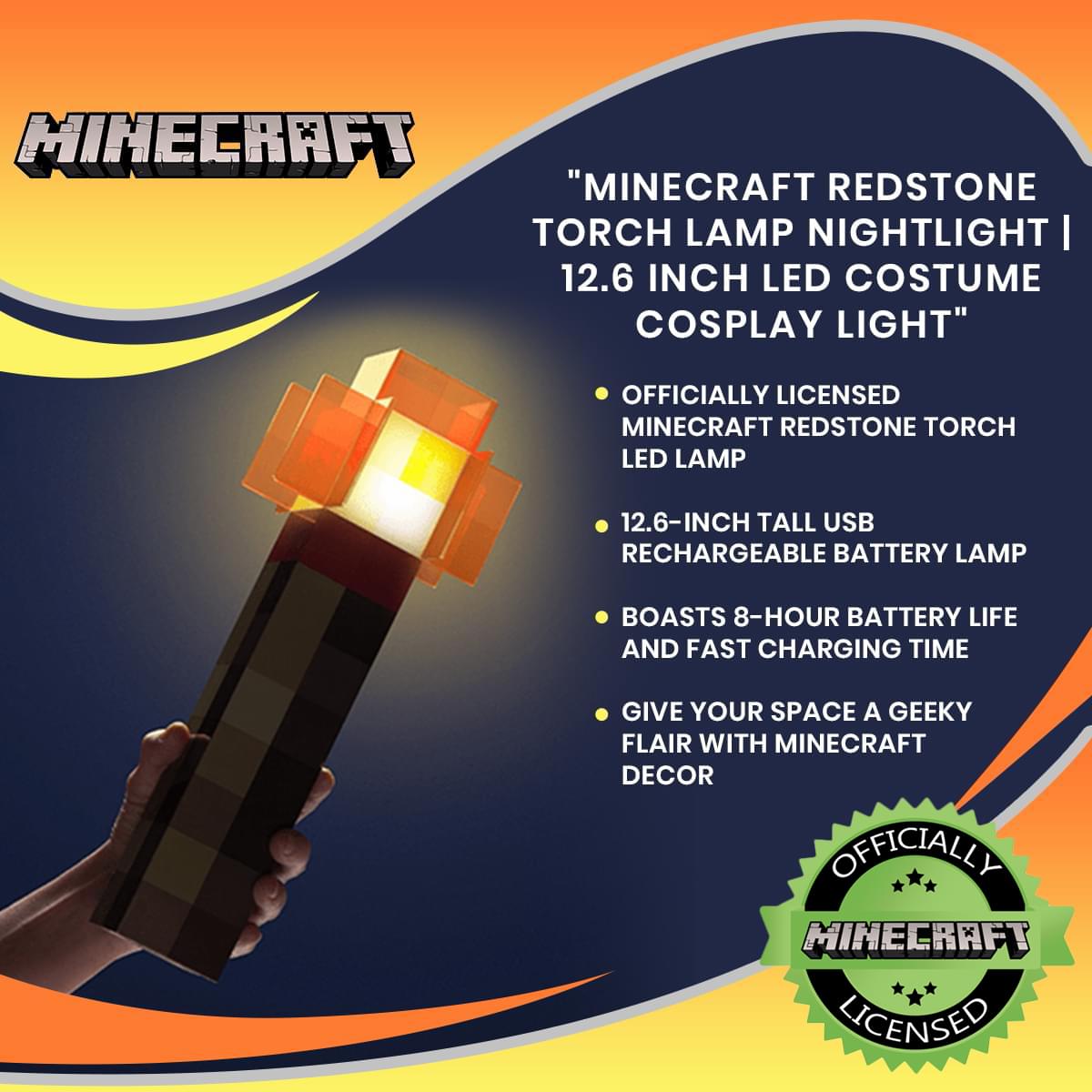 Illuminating Minecraft Magic: 12.6 Inch Redstone Torch LED Nightlight for Cosplay & More