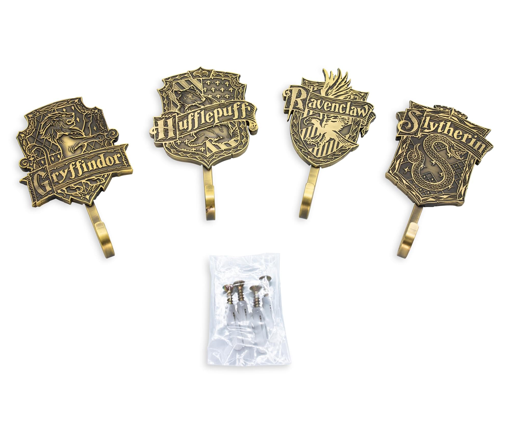 Enchanting Harry Potter Gold Hogwarts Houses Wall Hooks Storage Rack - Set of 4