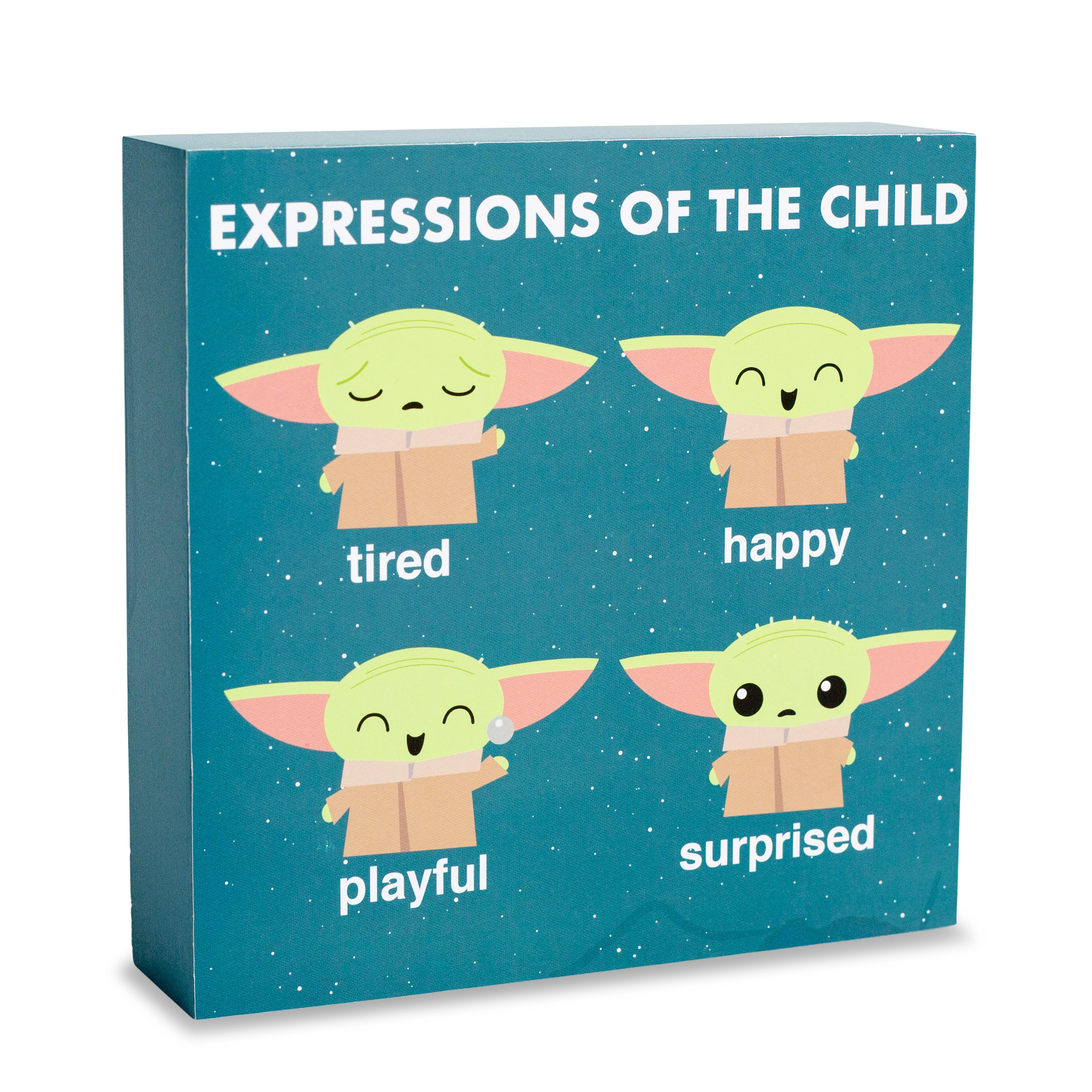 Star Wars: The Mandalorian Grogu Emotions Wooden Box Sign - 6 x 6 Inches