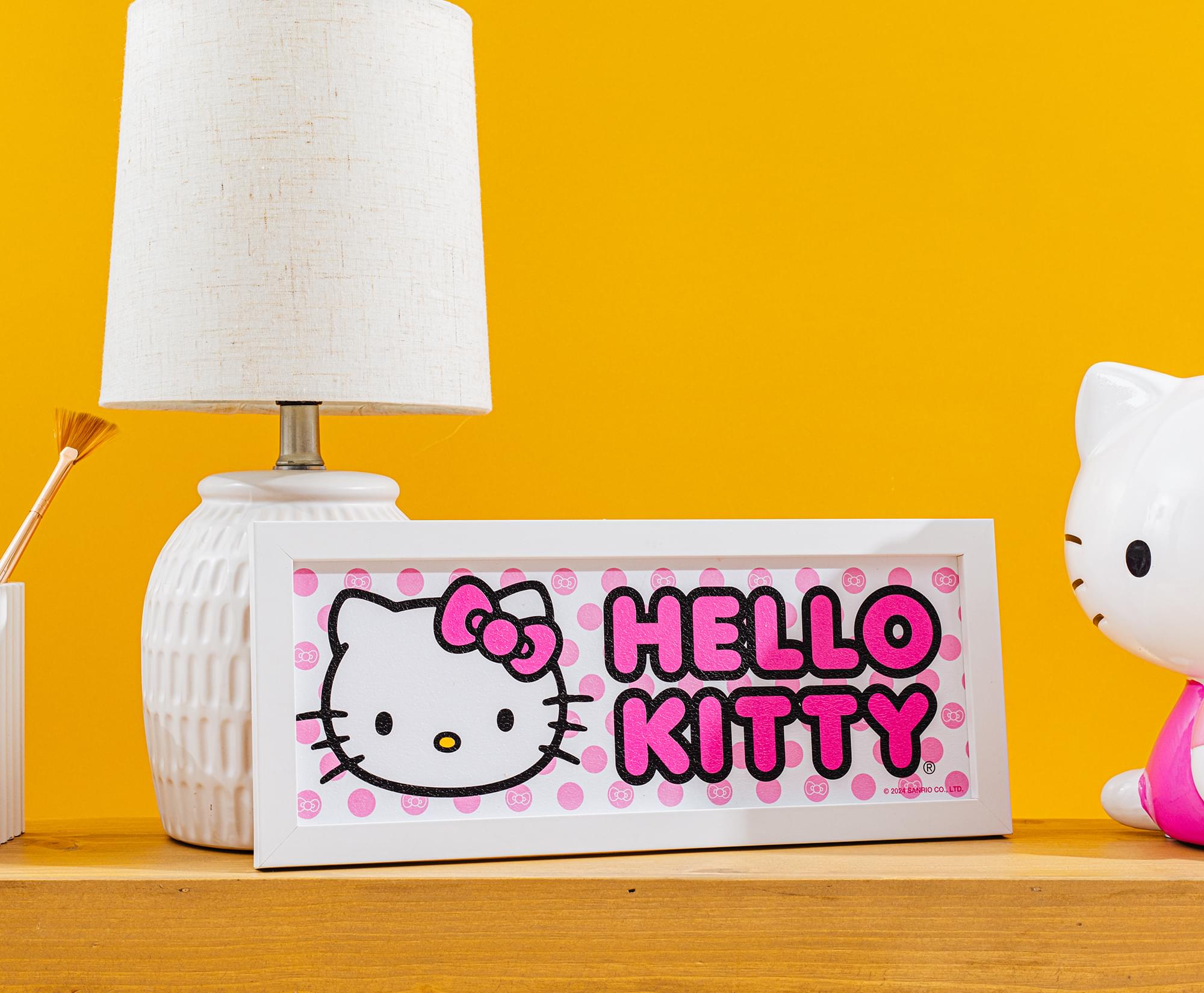 Adorable Sanrio Hello Kitty Pink 12 x 5 Inch Framed MDF Wall Art