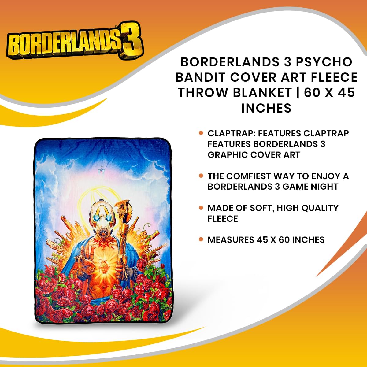 Borderlands 3 Psycho Bandit Fleece Throw Blanket - 60 x 45 Inches