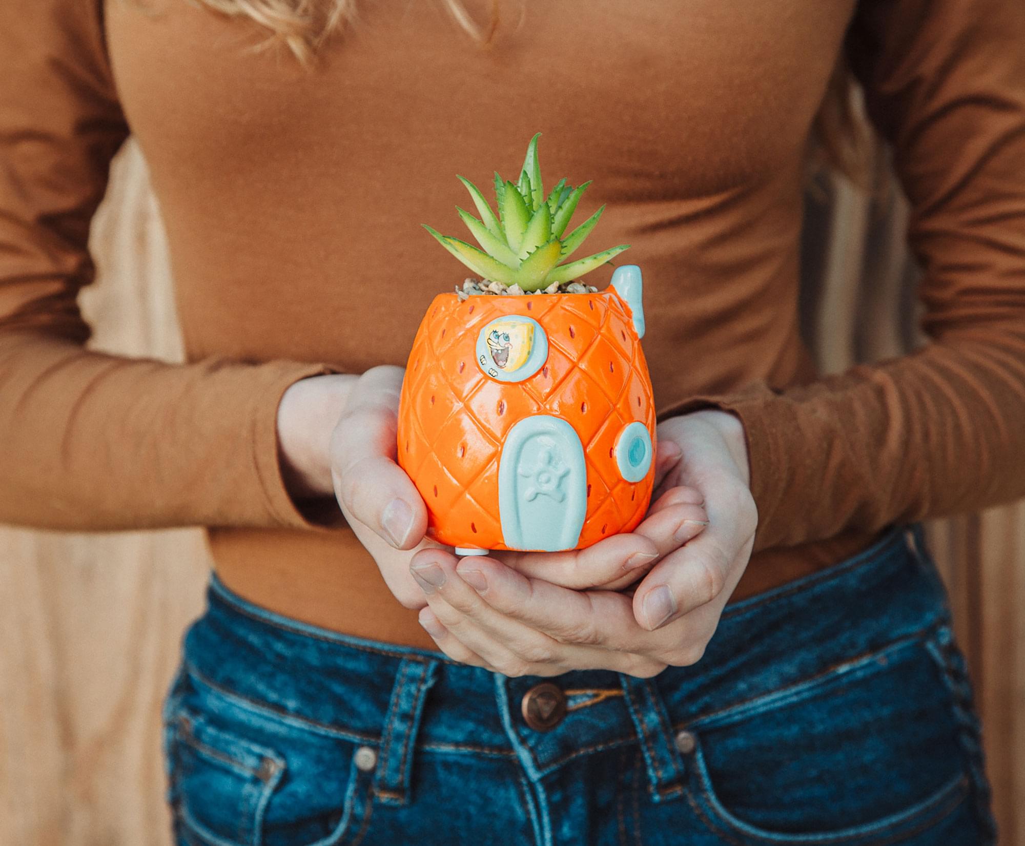 5-Inch SpongeBob Pineapple House Ceramic Planter with Artificial Succulent - A Must-Have Decor Piece